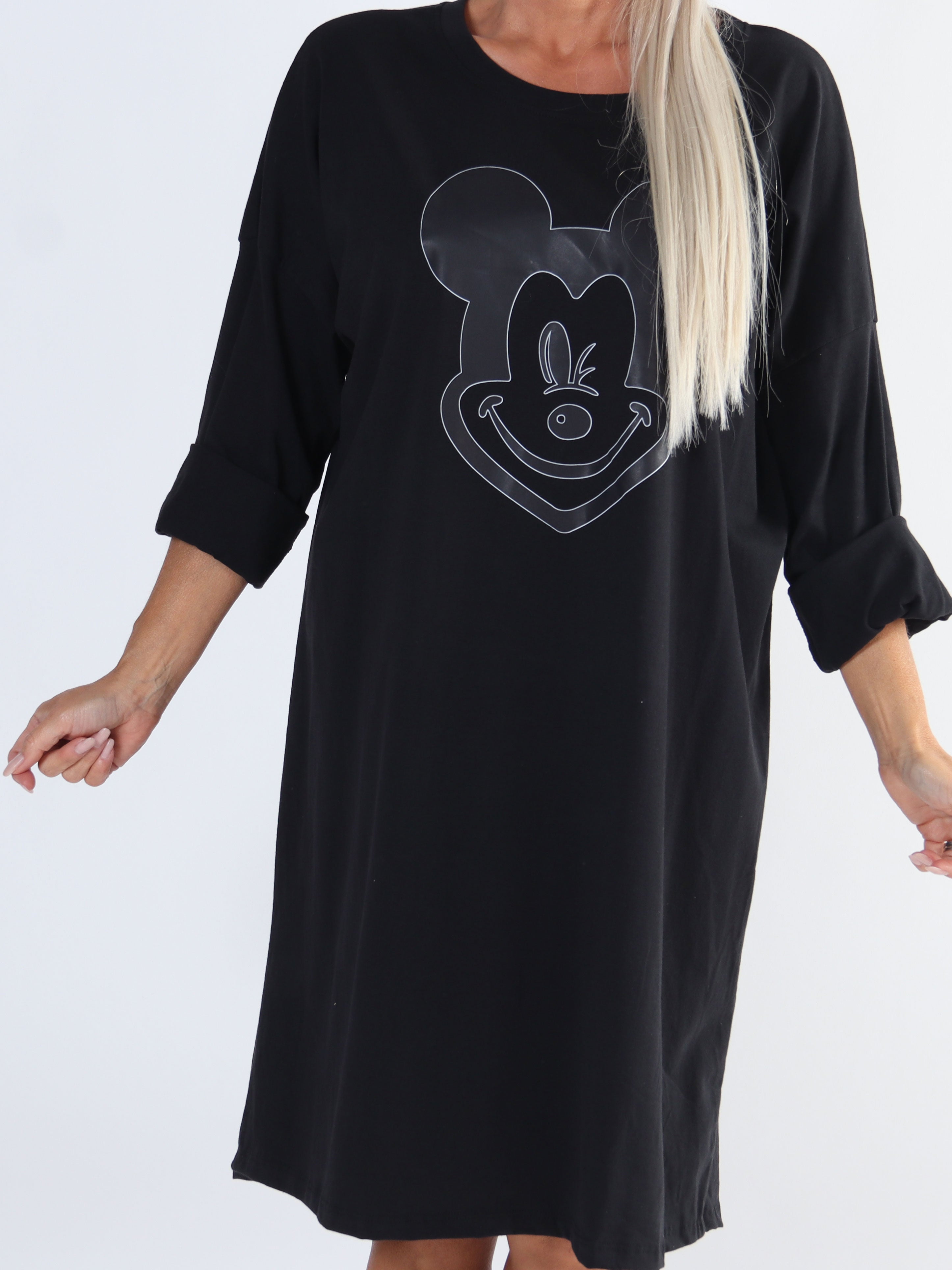 Amal - Lang plus size kjole i bomuld med tryk foran