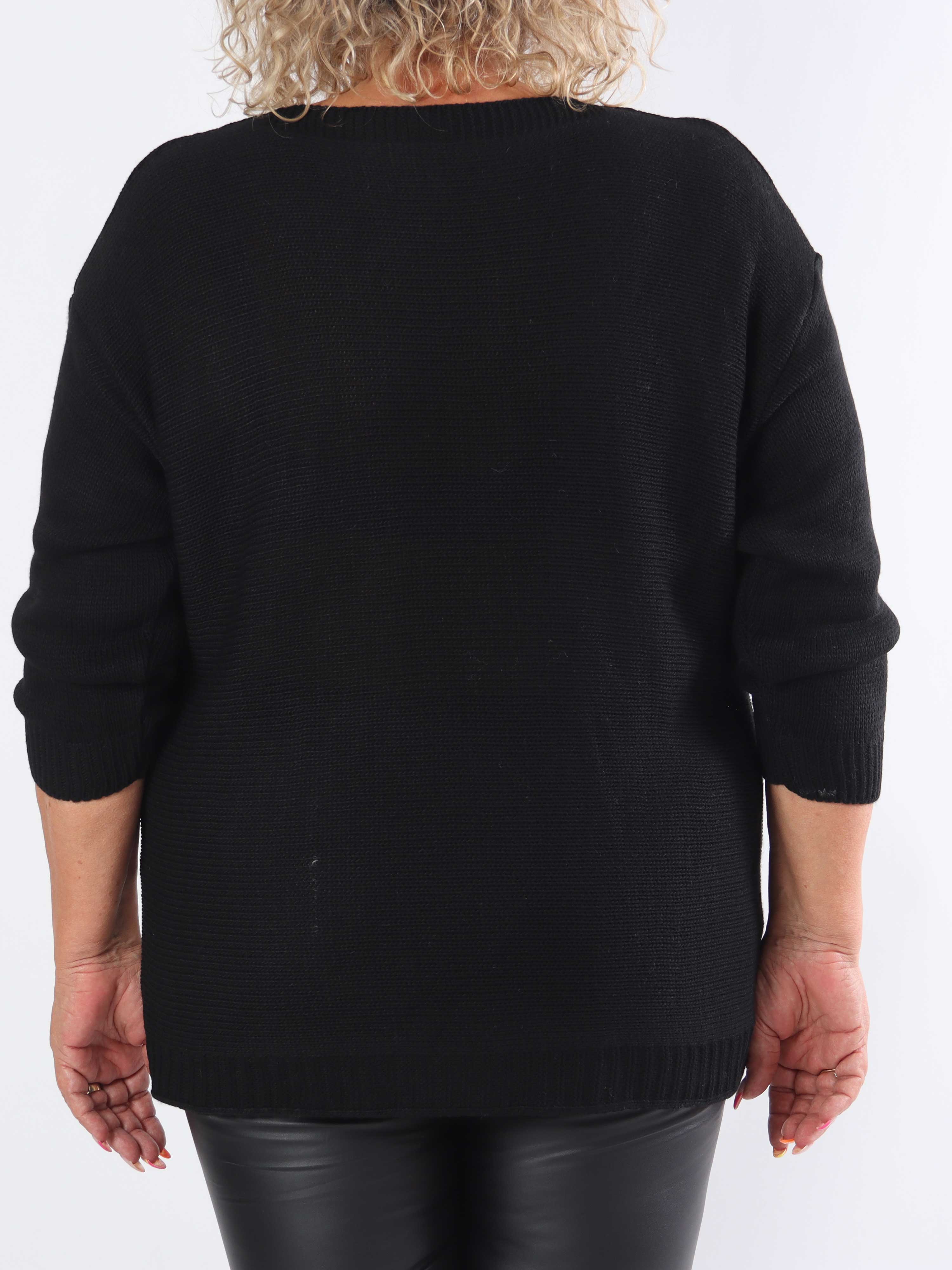 Amara Short - Tofarvet plus size strikbluse med gulddetaljer