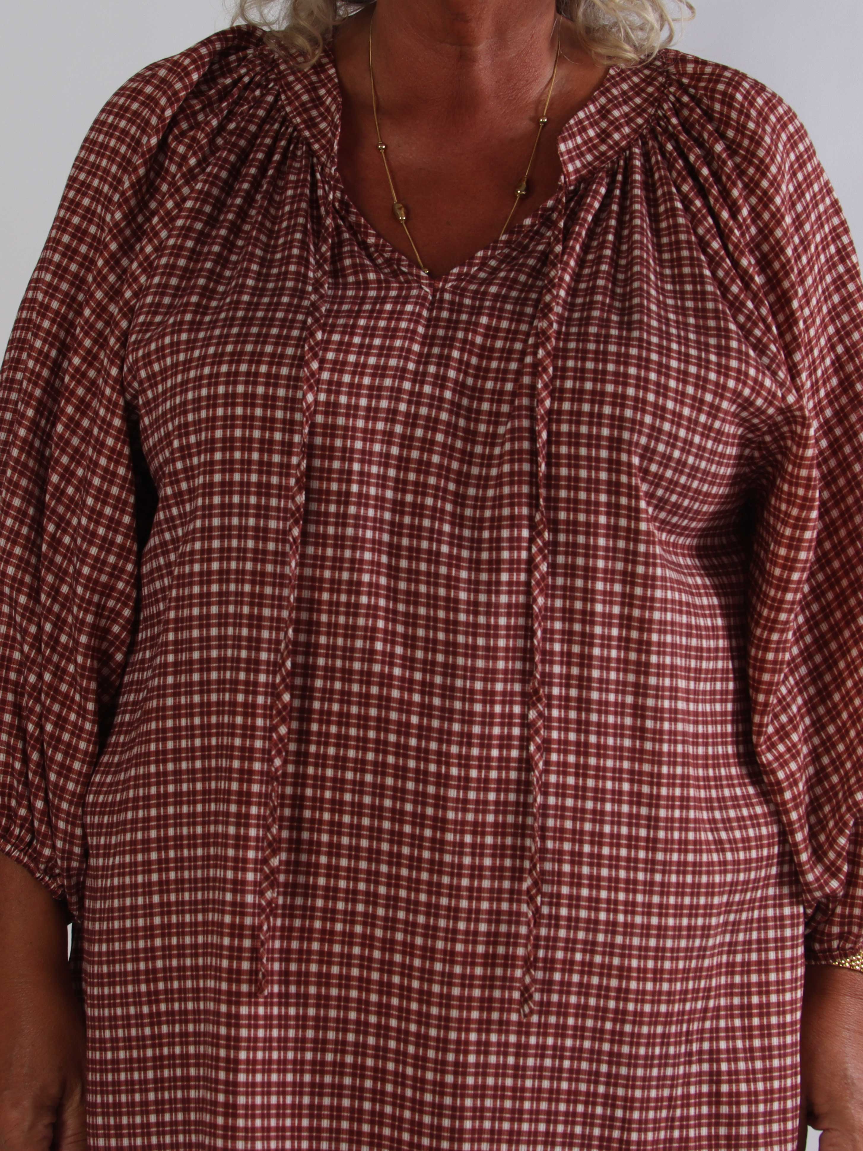 Amidala Check - Elegant ternet plus size tunikakjole i viskose