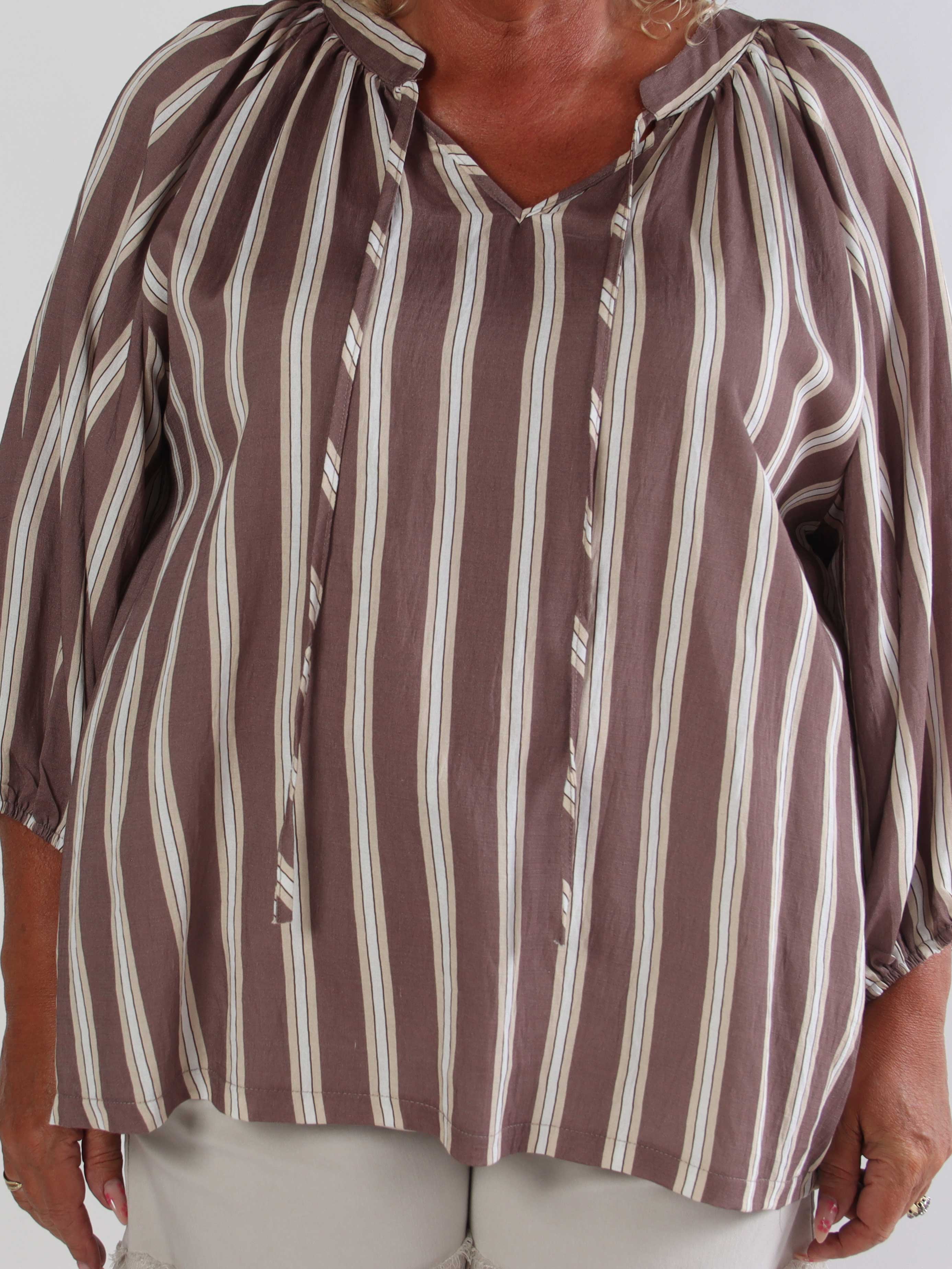 Amidala Shirt - Stribet plus size tunika i let viskoseblanding med smukke ballonærmer