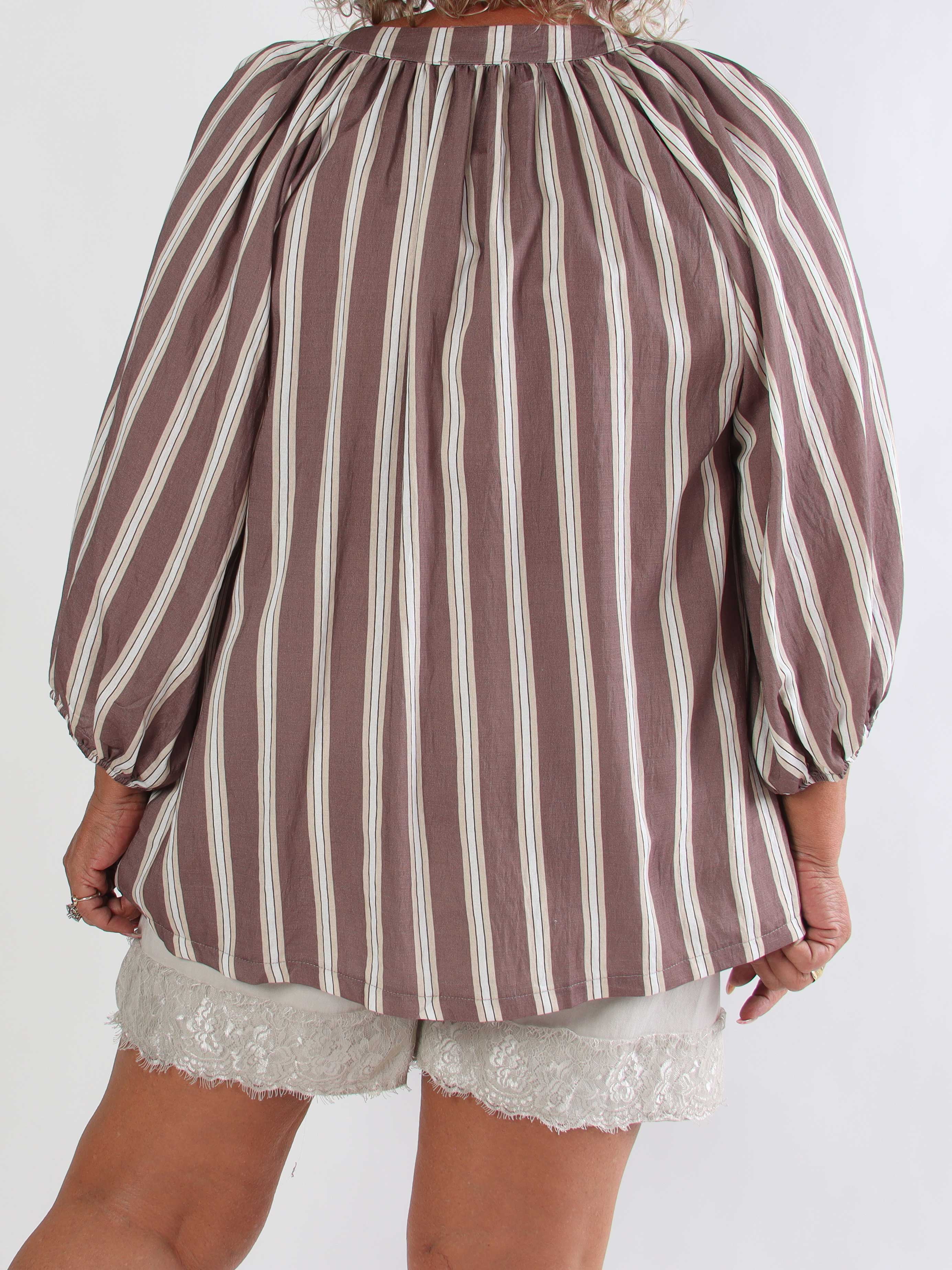 Amidala Shirt - Stribet plus size tunika i let viskoseblanding med smukke ballonærmer