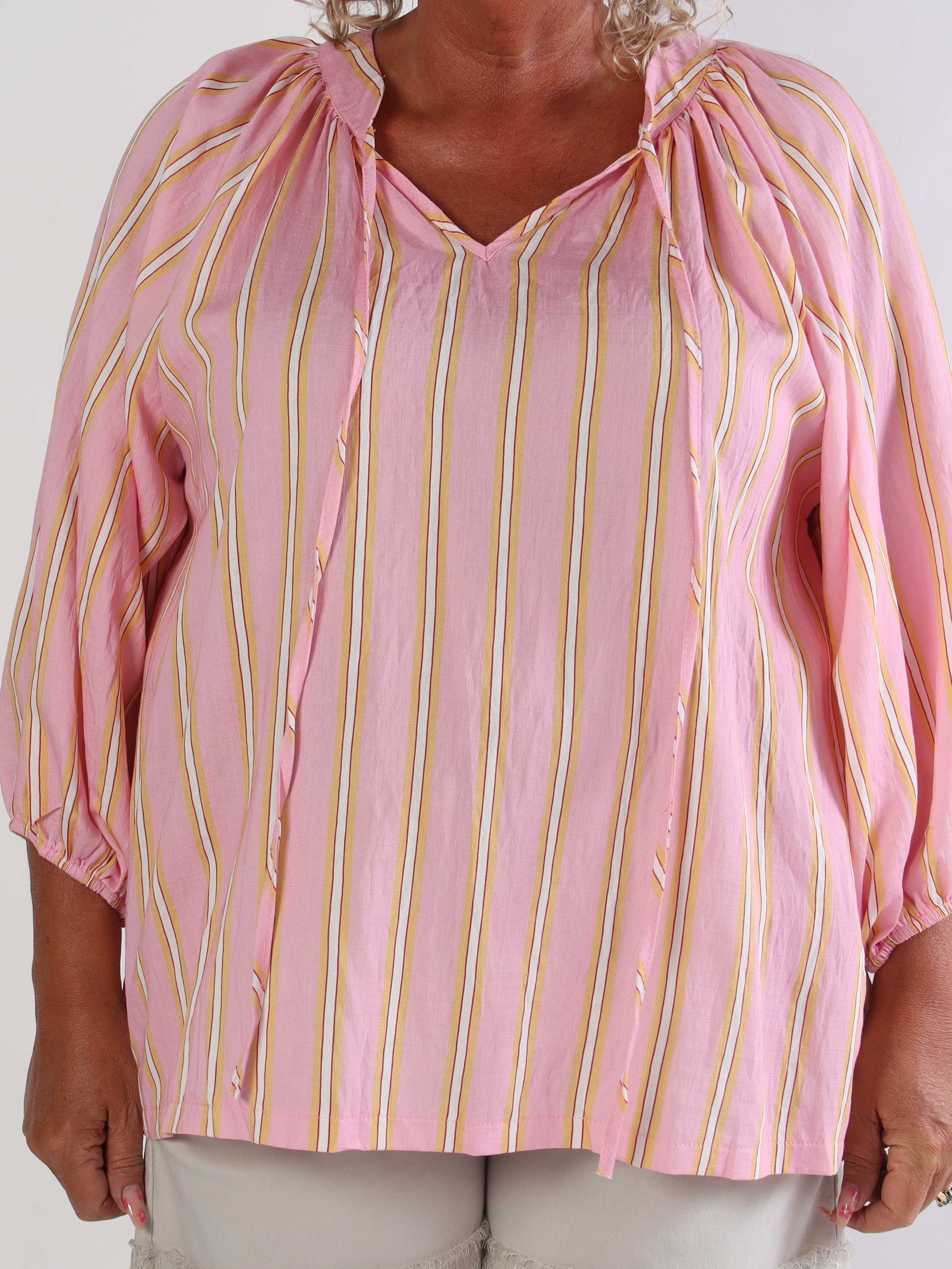 Amidala Shirt - Stribet plus size tunika i let viskoseblanding med smukke ballonærmer