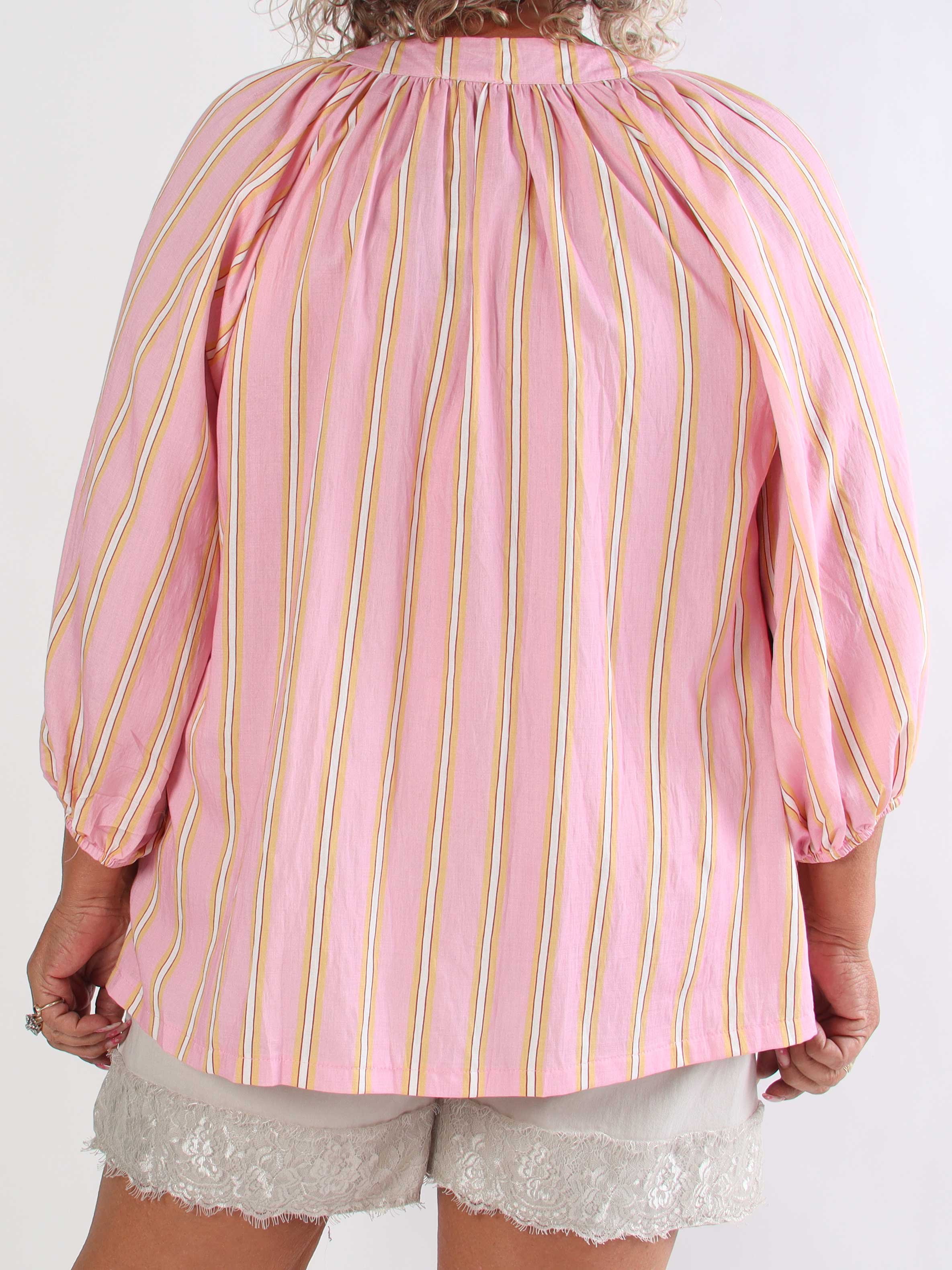 Amidala Shirt - Stribet plus size tunika i let viskoseblanding med smukke ballonærmer
