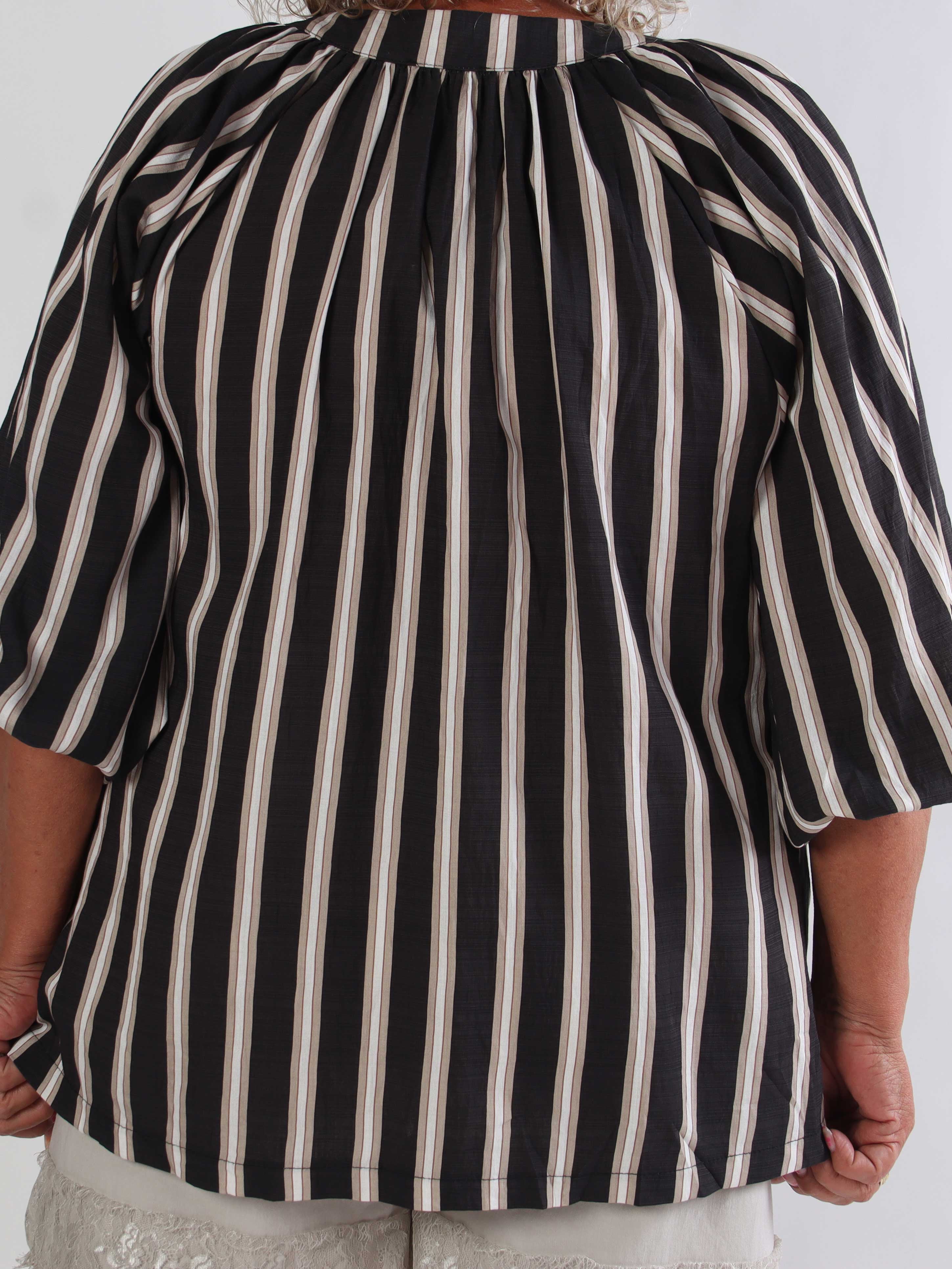 Amidala Shirt - Stribet plus size tunika i let viskoseblanding med smukke ballonærmer