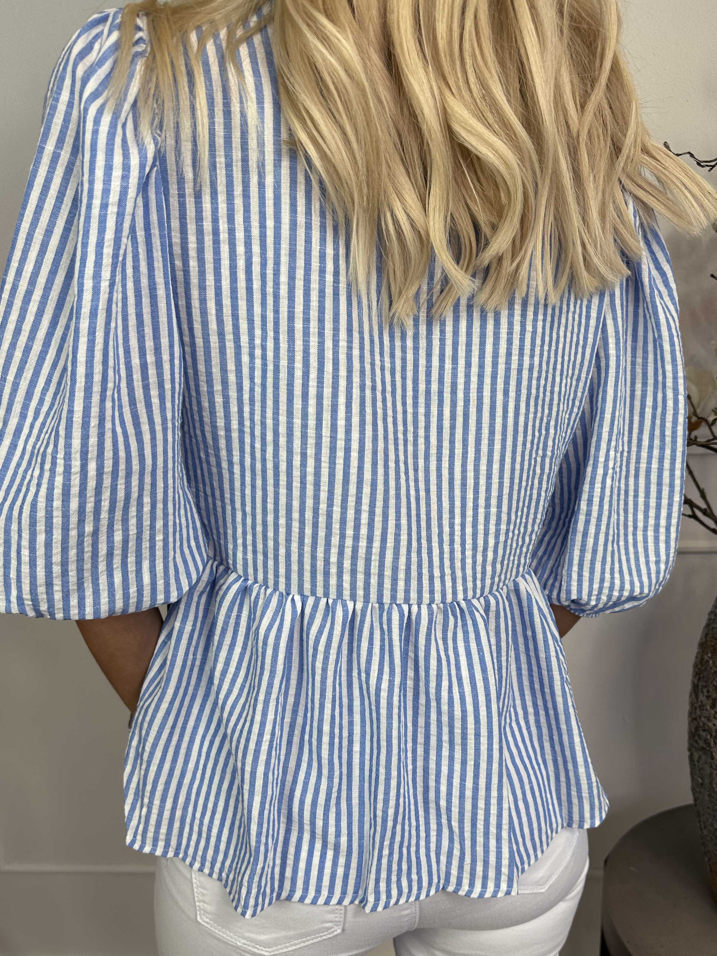 Andrea - Sød stribet tunika i bomuld med sløjfer og ballonærmer