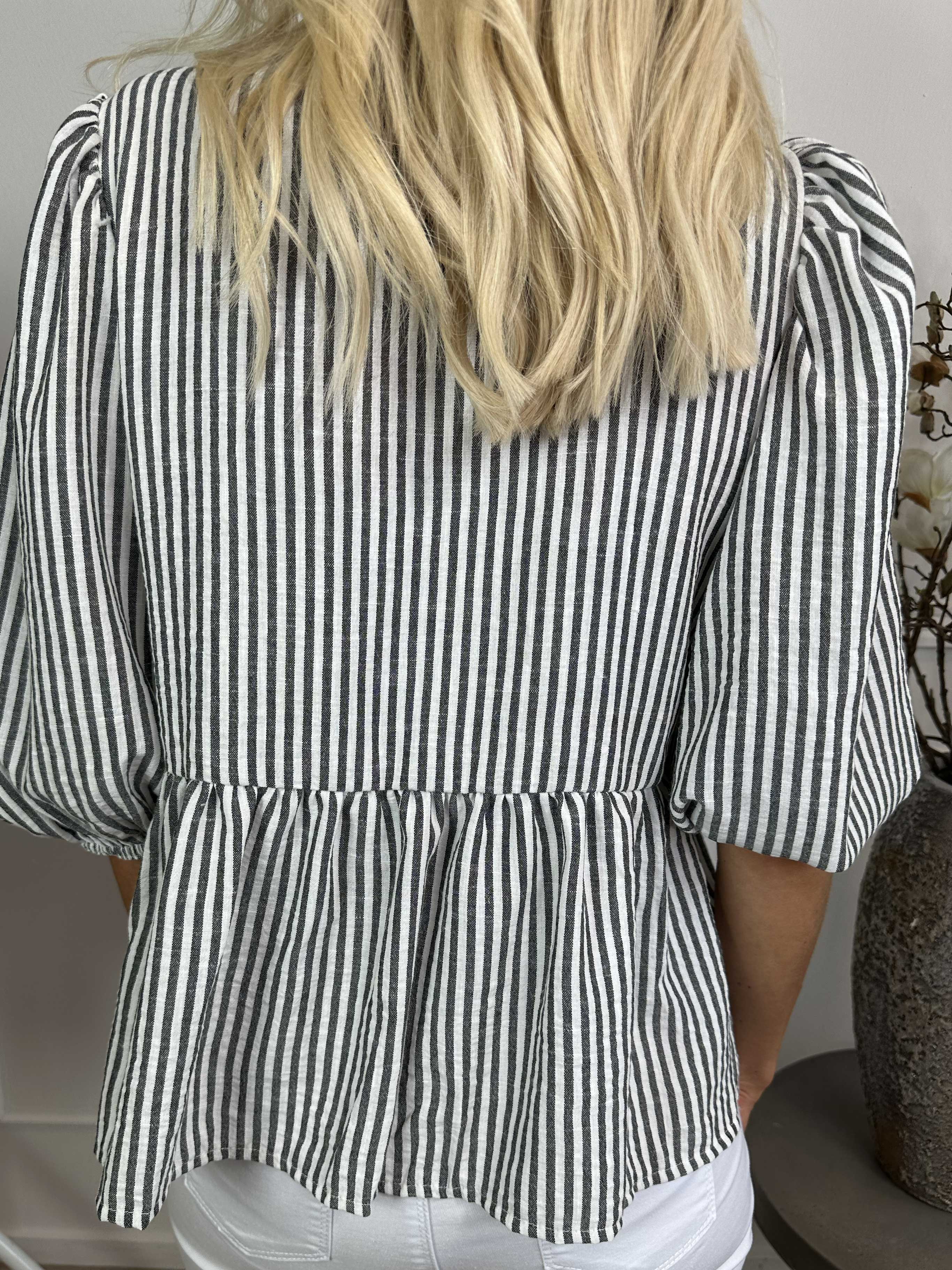 Andrea - Sød stribet tunika i bomuld med sløjfer og ballonærmer