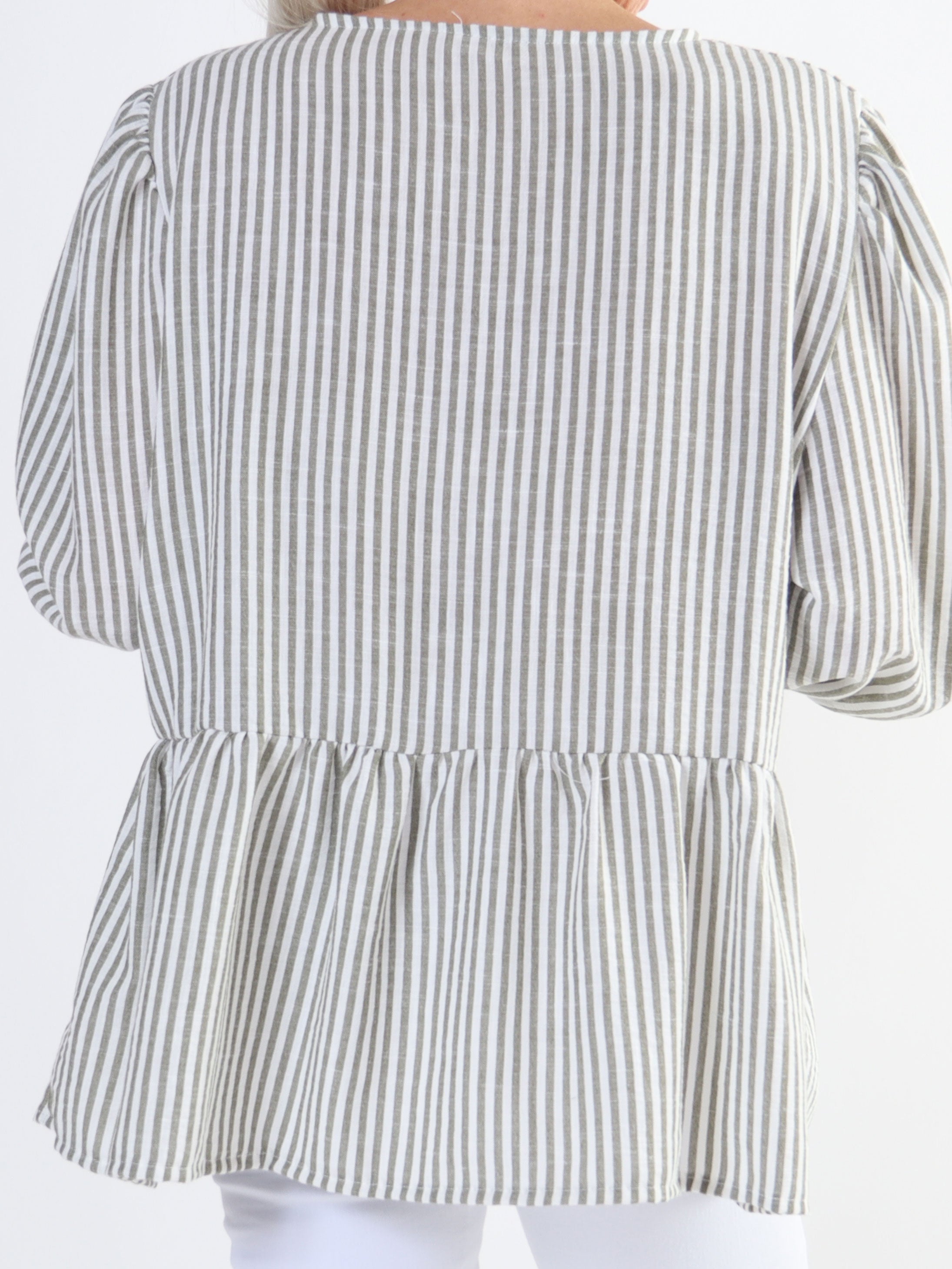 Andrea - Sød stribet tunika i bomuld med sløjfer og ballonærmer
