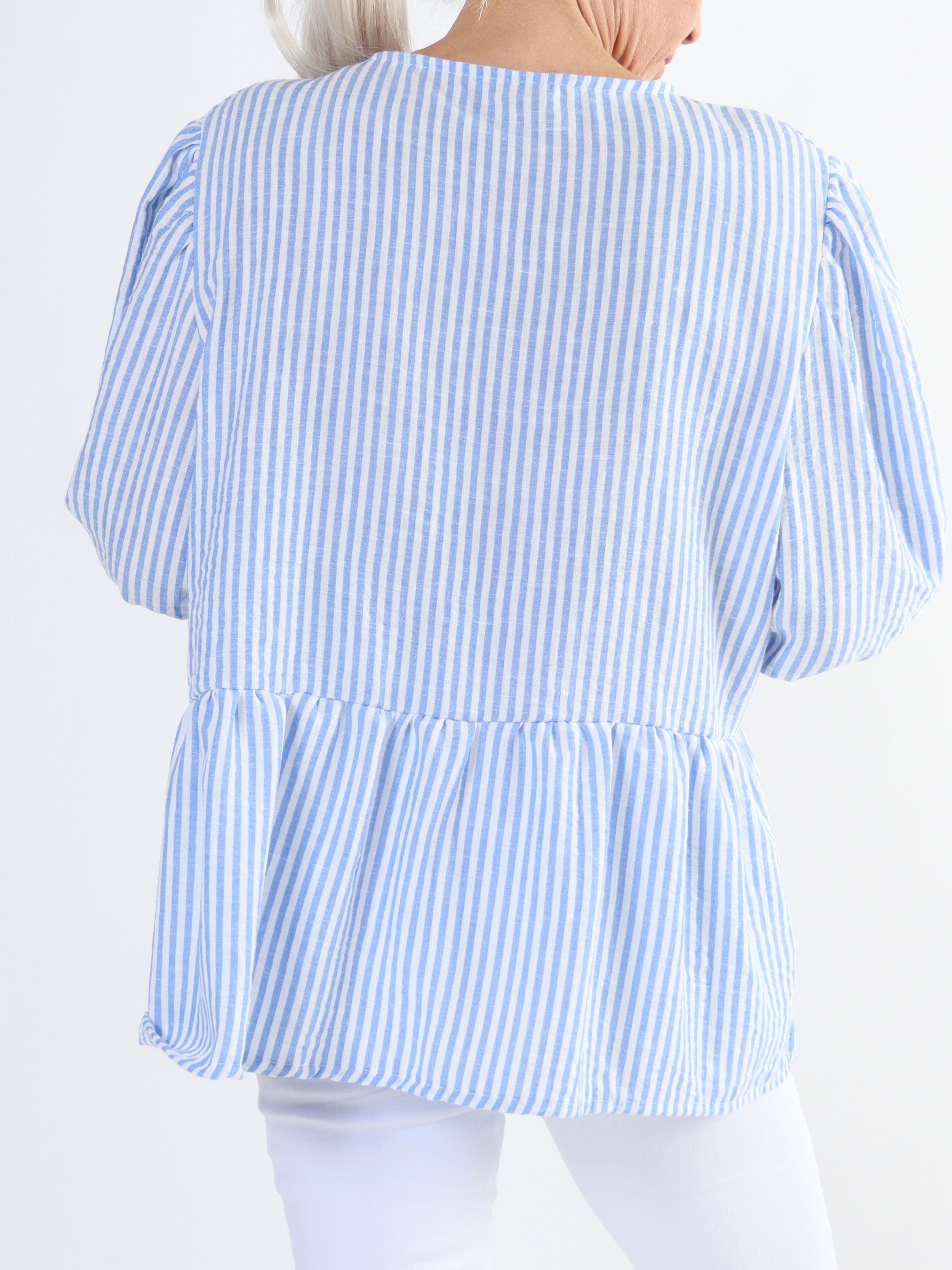 Andrea - Sød stribet tunika i bomuld med sløjfer og ballonærmer
