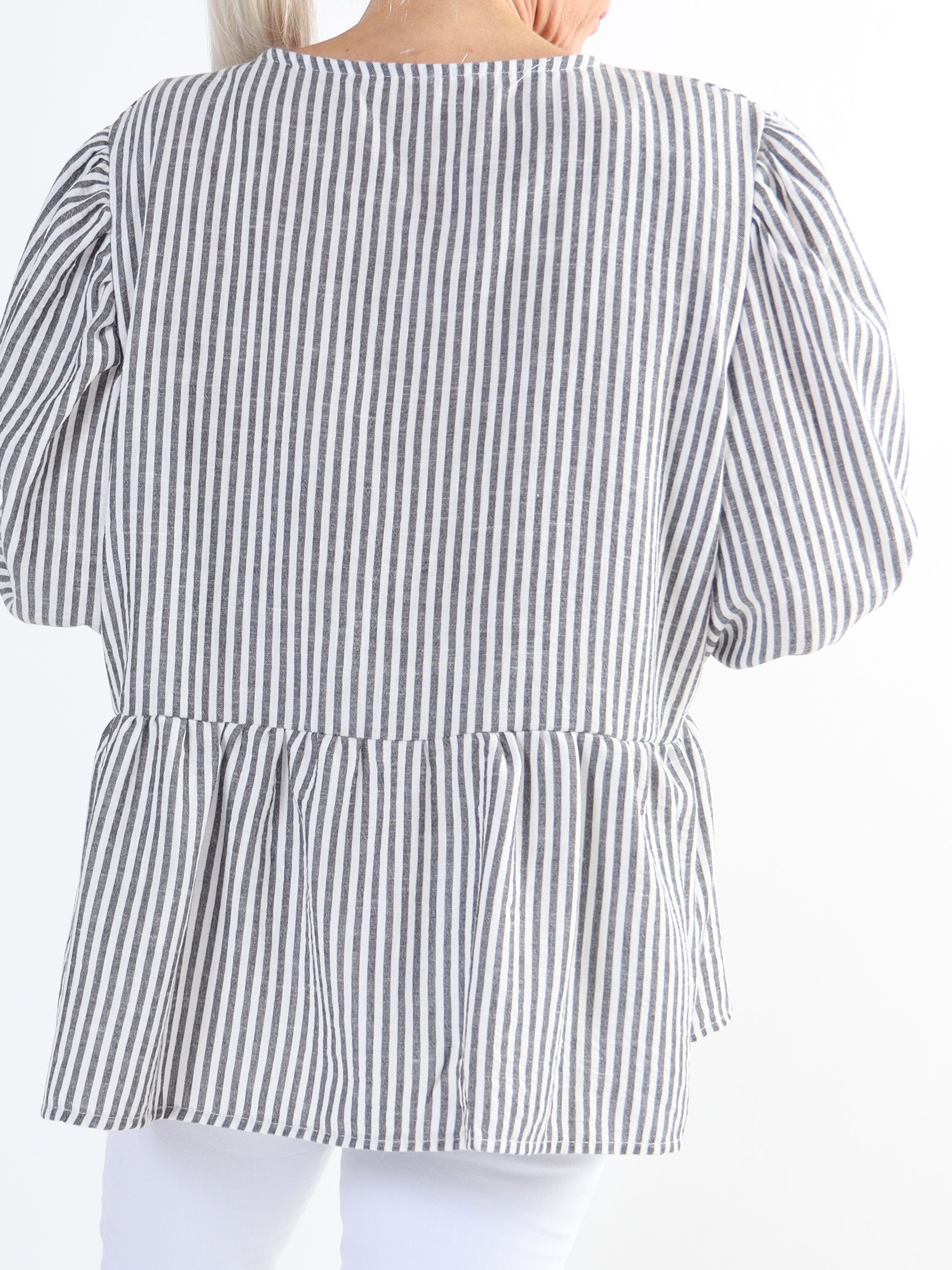 Andrea - Sød stribet tunika i bomuld med sløjfer og ballonærmer