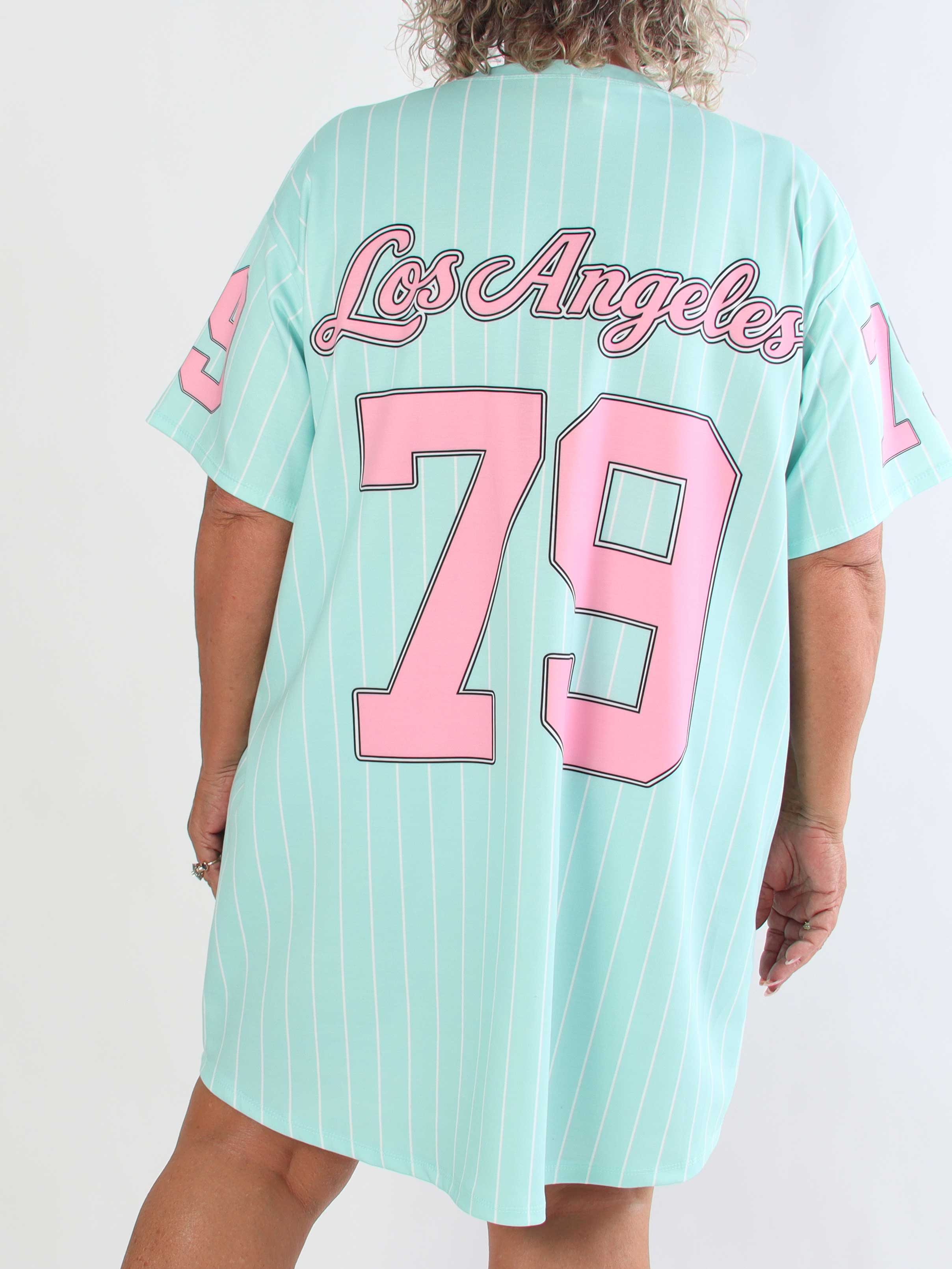 Andrea - Plus size t-shirtkjole viskoseblanding med sporty baseball-inspireret design