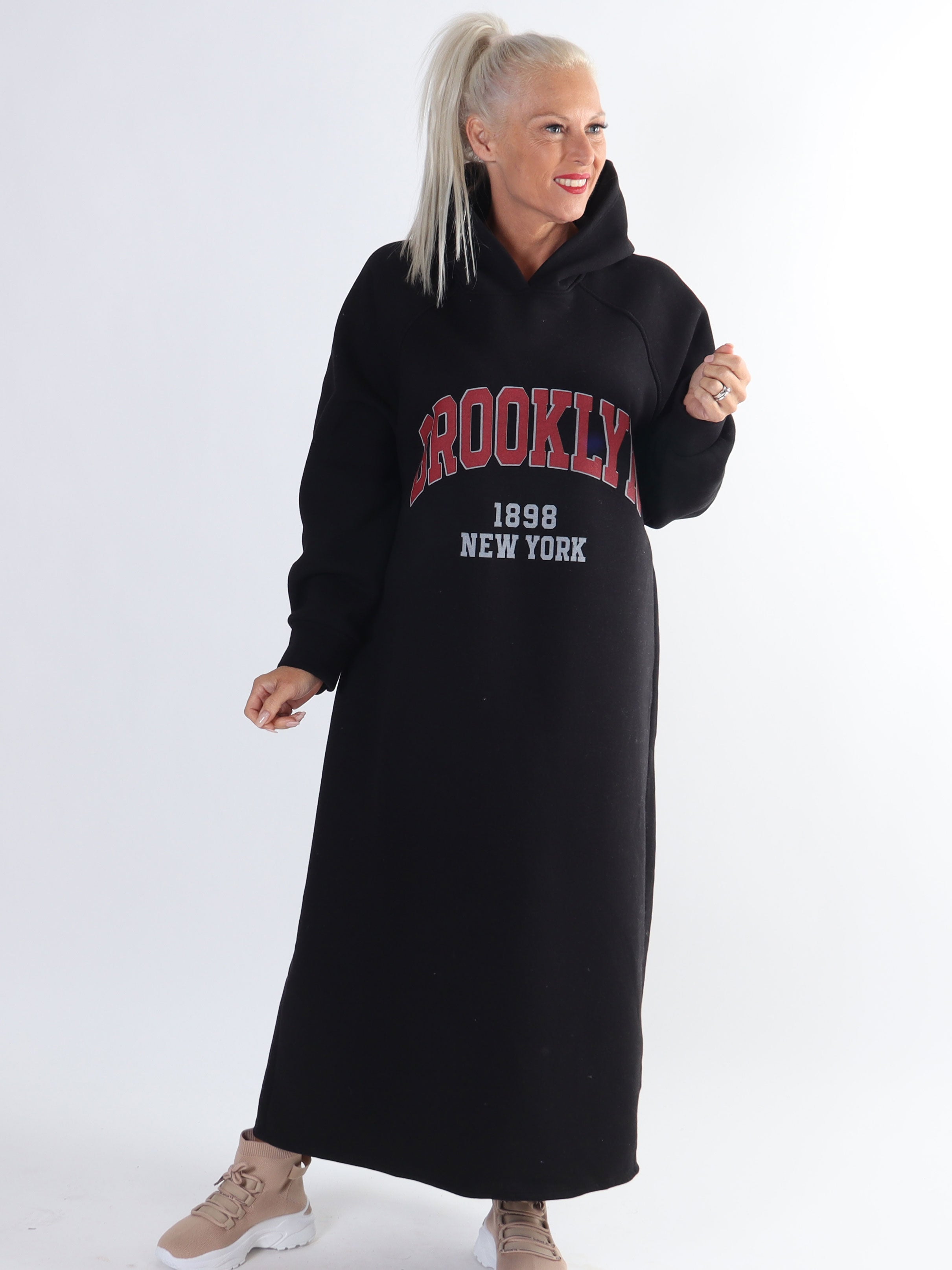 Angela - Lang plus size hoodiekjole i bomuld