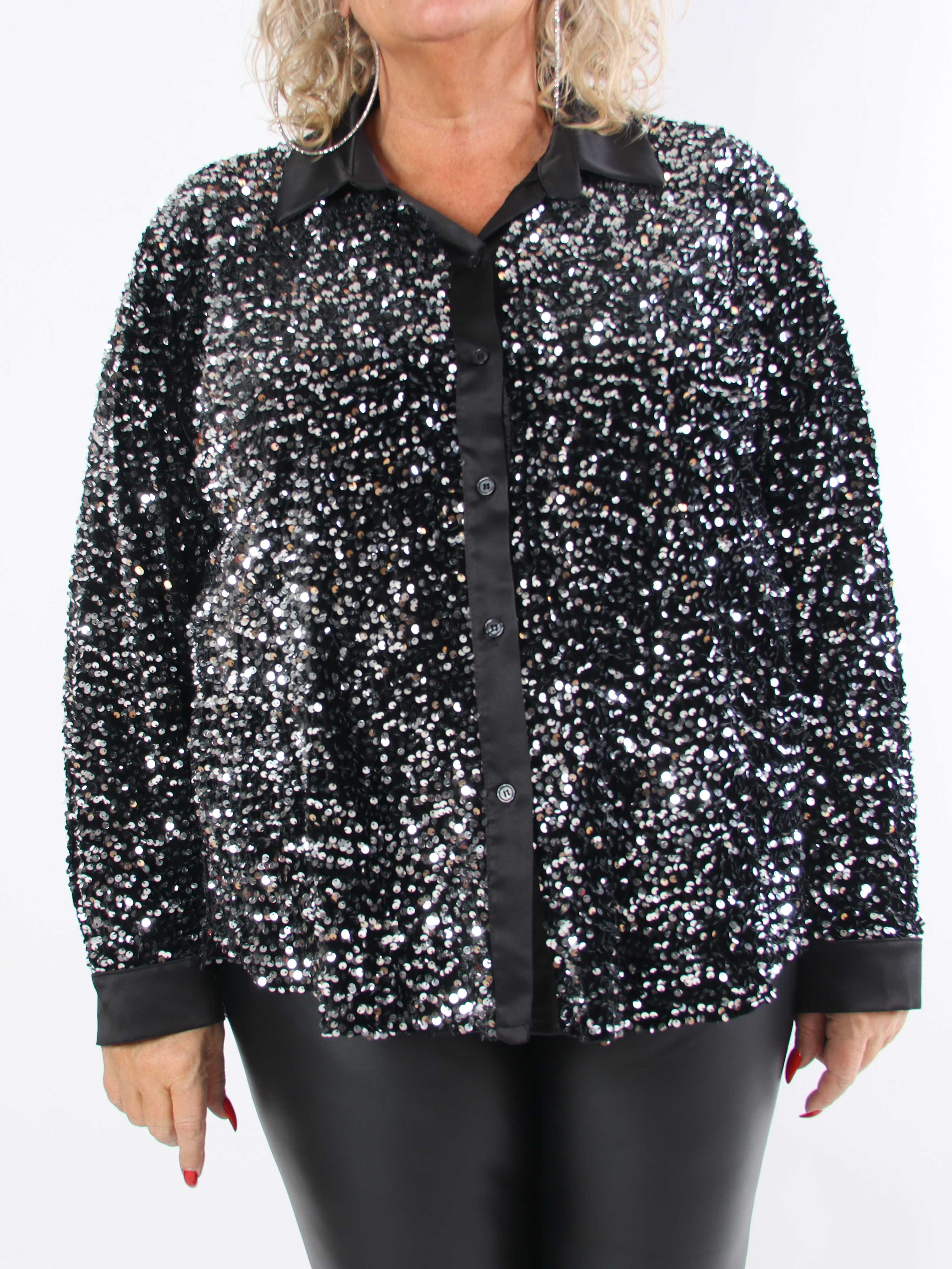 Anicha - Smuk plus size skjorte med pailletter og velour
