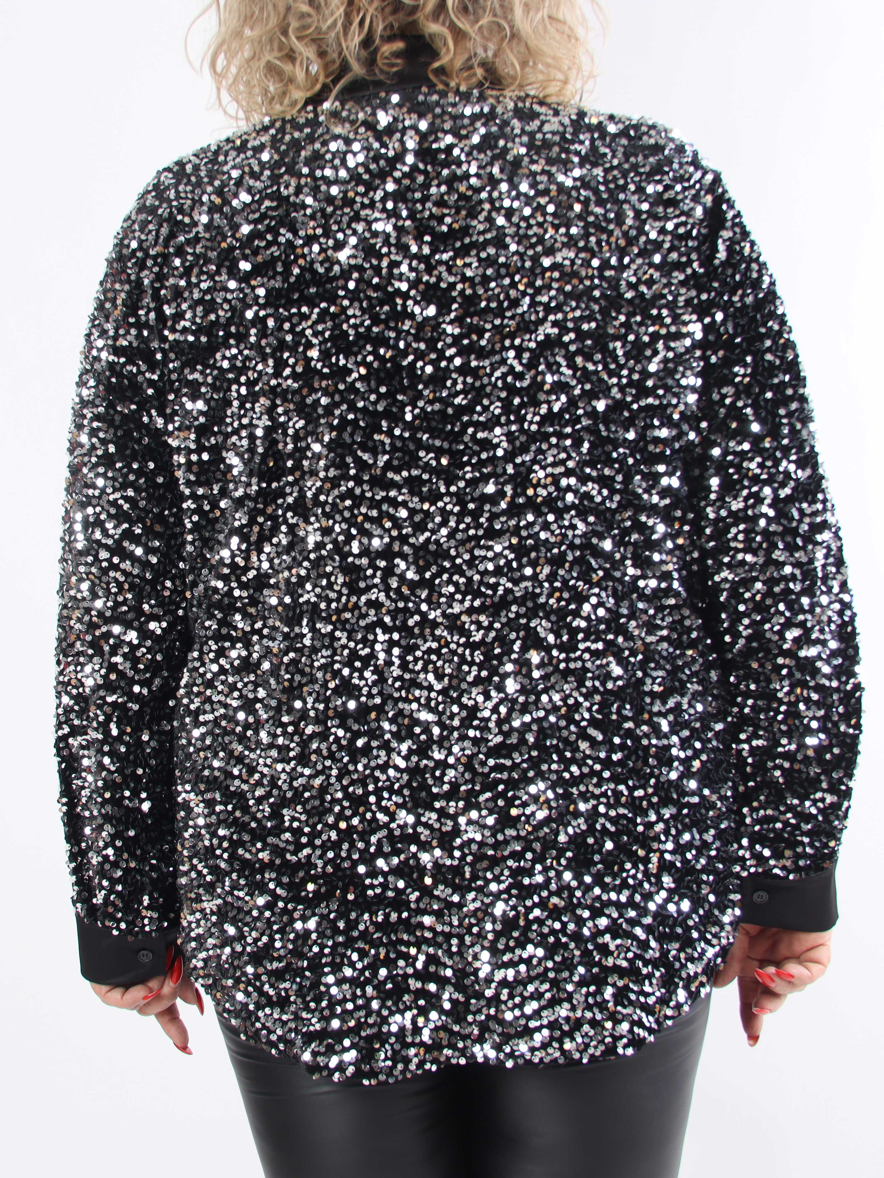 Anicha - Smuk plus size skjorte med pailletter og velour
