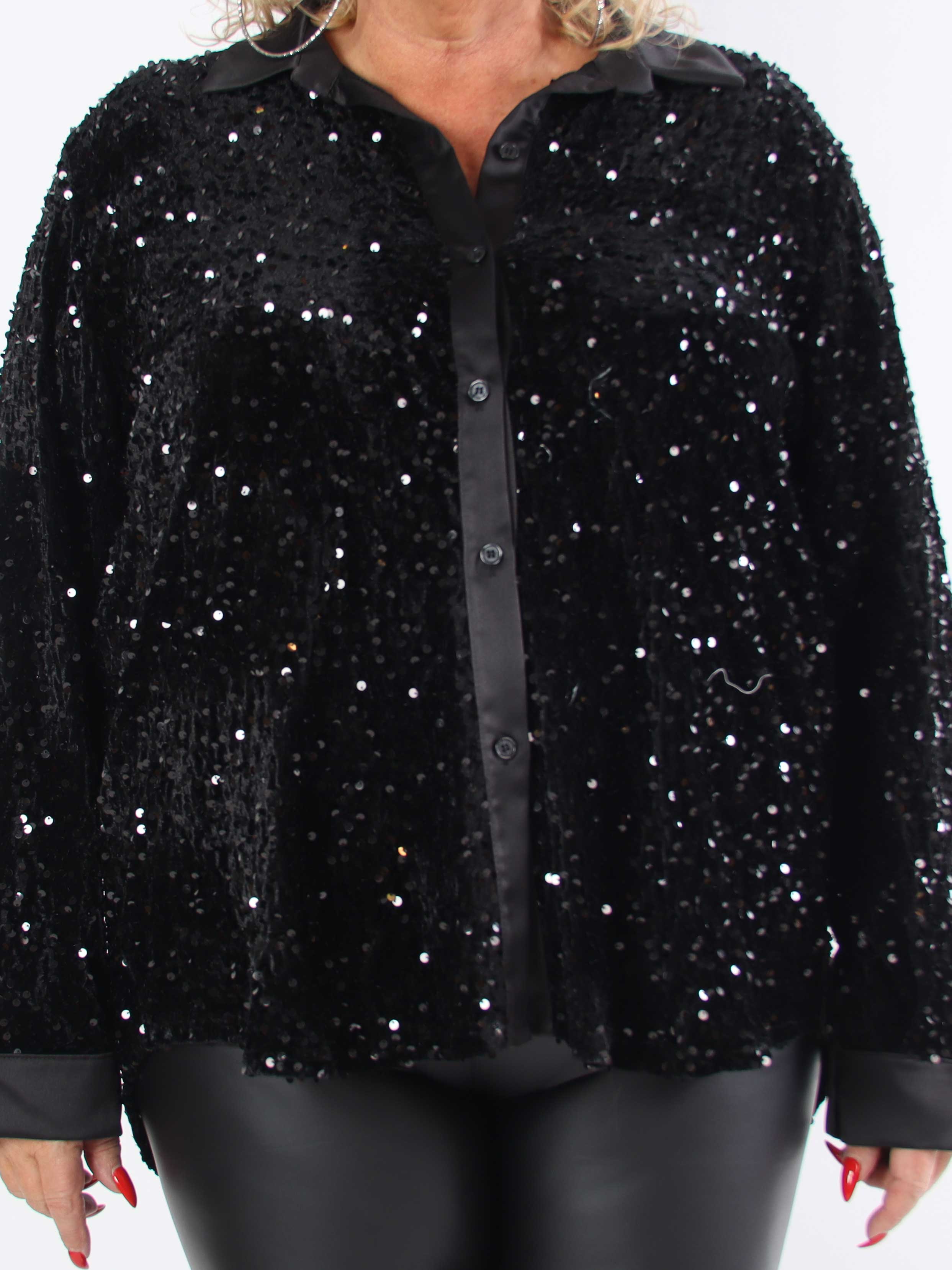 Anicha - Smuk plus size skjorte med pailletter og velour