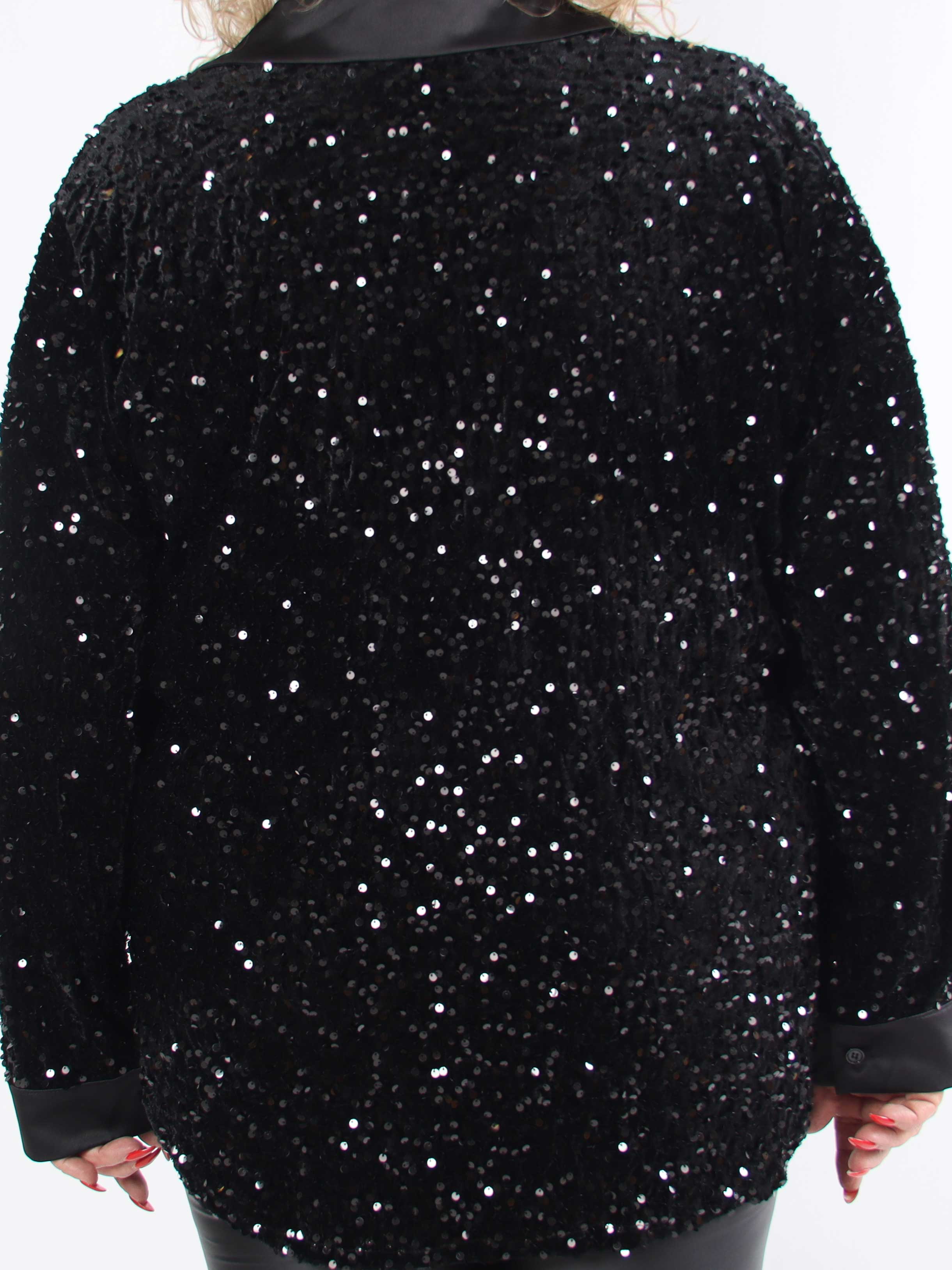 Anicha - Smuk plus size skjorte med pailletter og velour