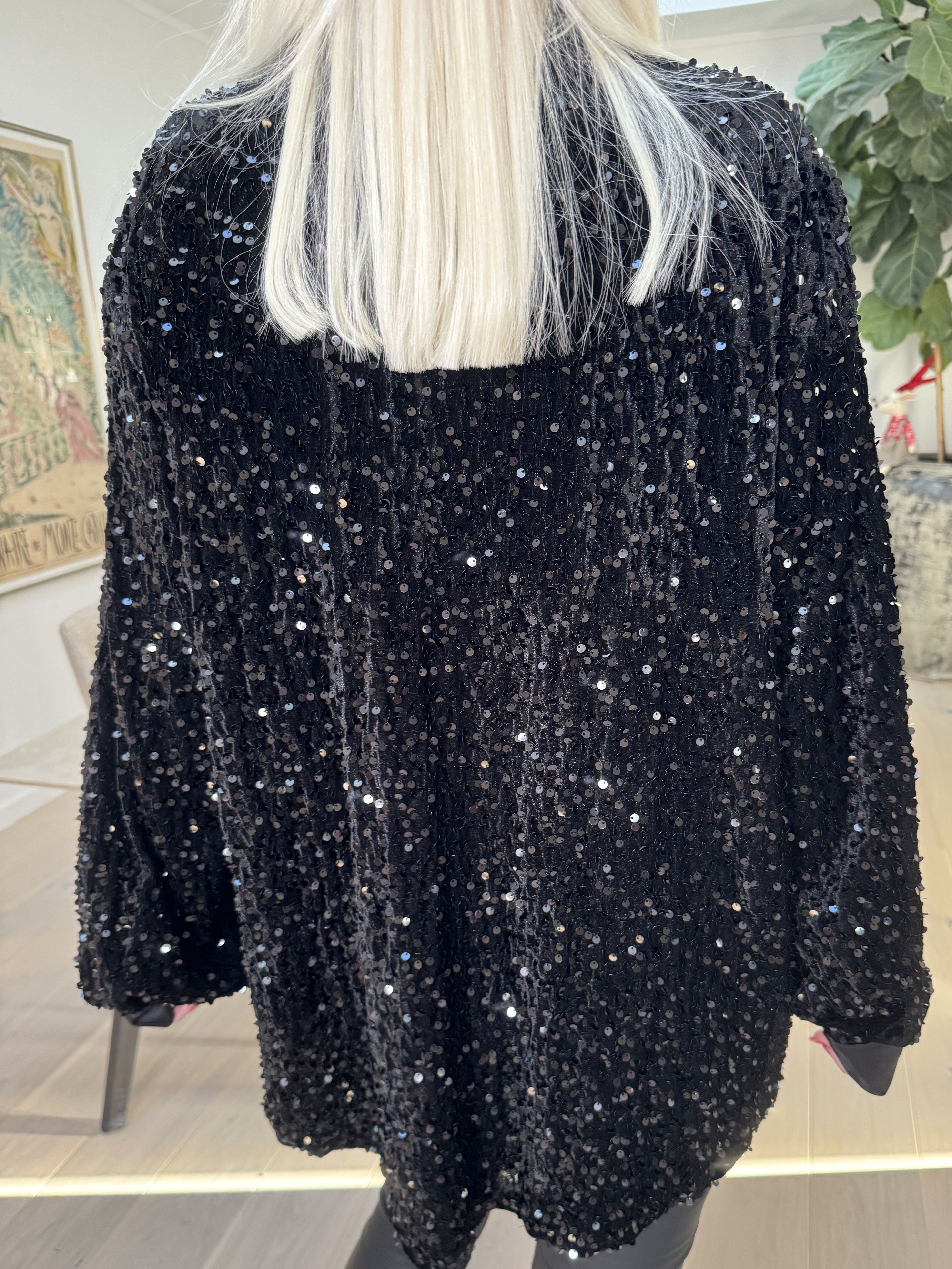 Anicha - Smuk skjorte med pailletter og velour