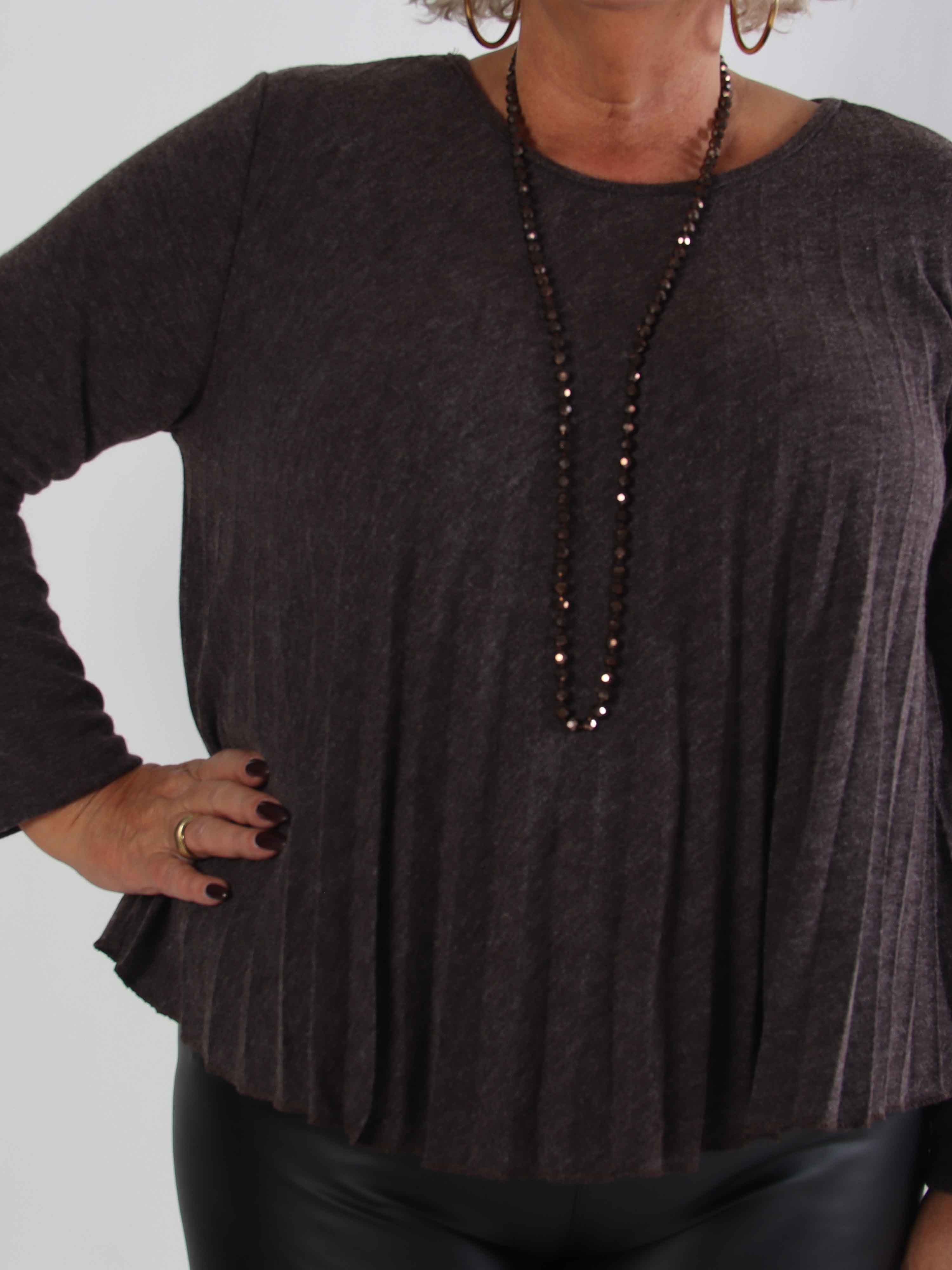 Anita Shirt - Blød plisseret  plus size strikbluse i viskose og uld