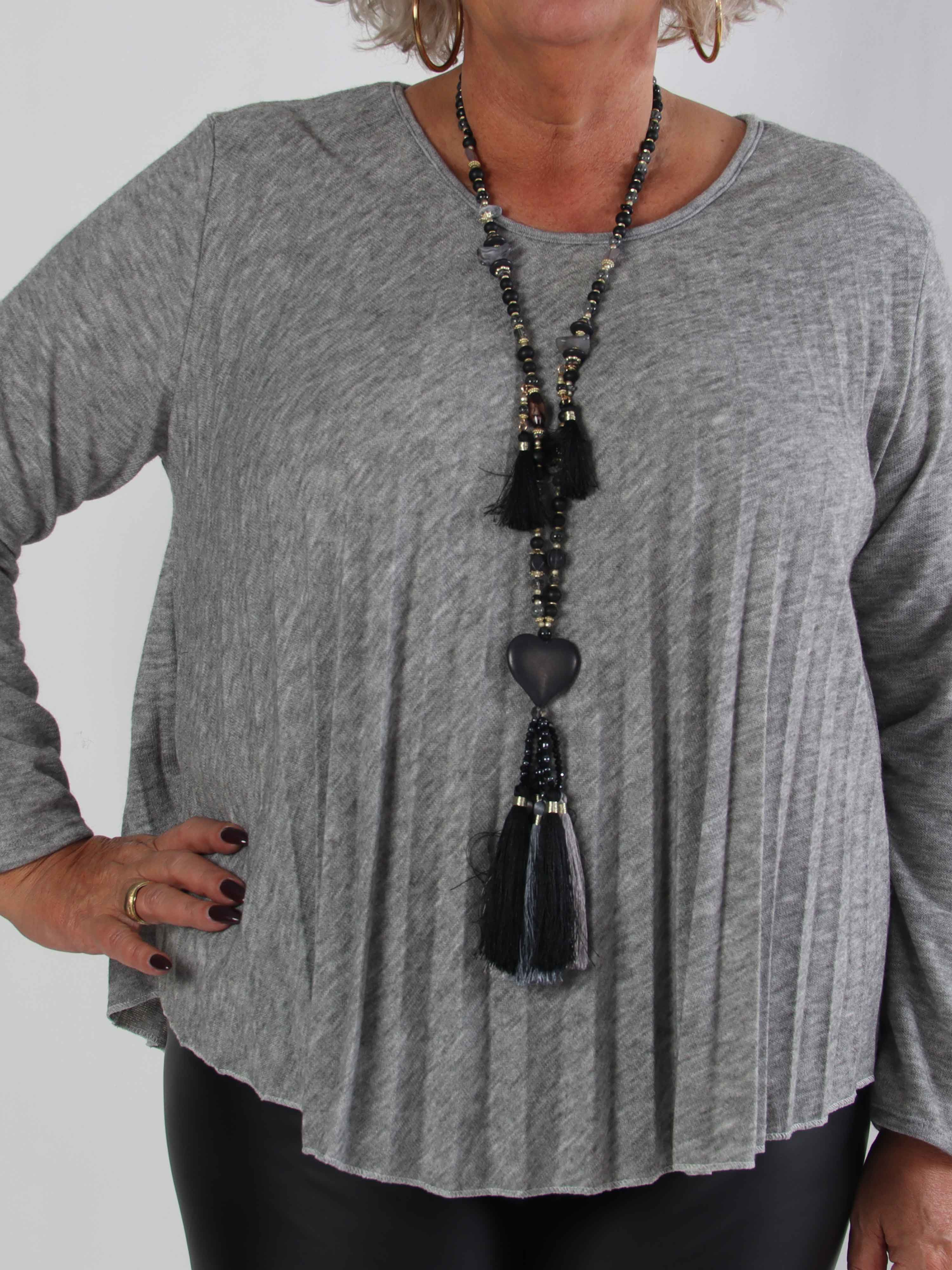 Anita Shirt - Blød plisseret  plus size strikbluse i viskose og uld