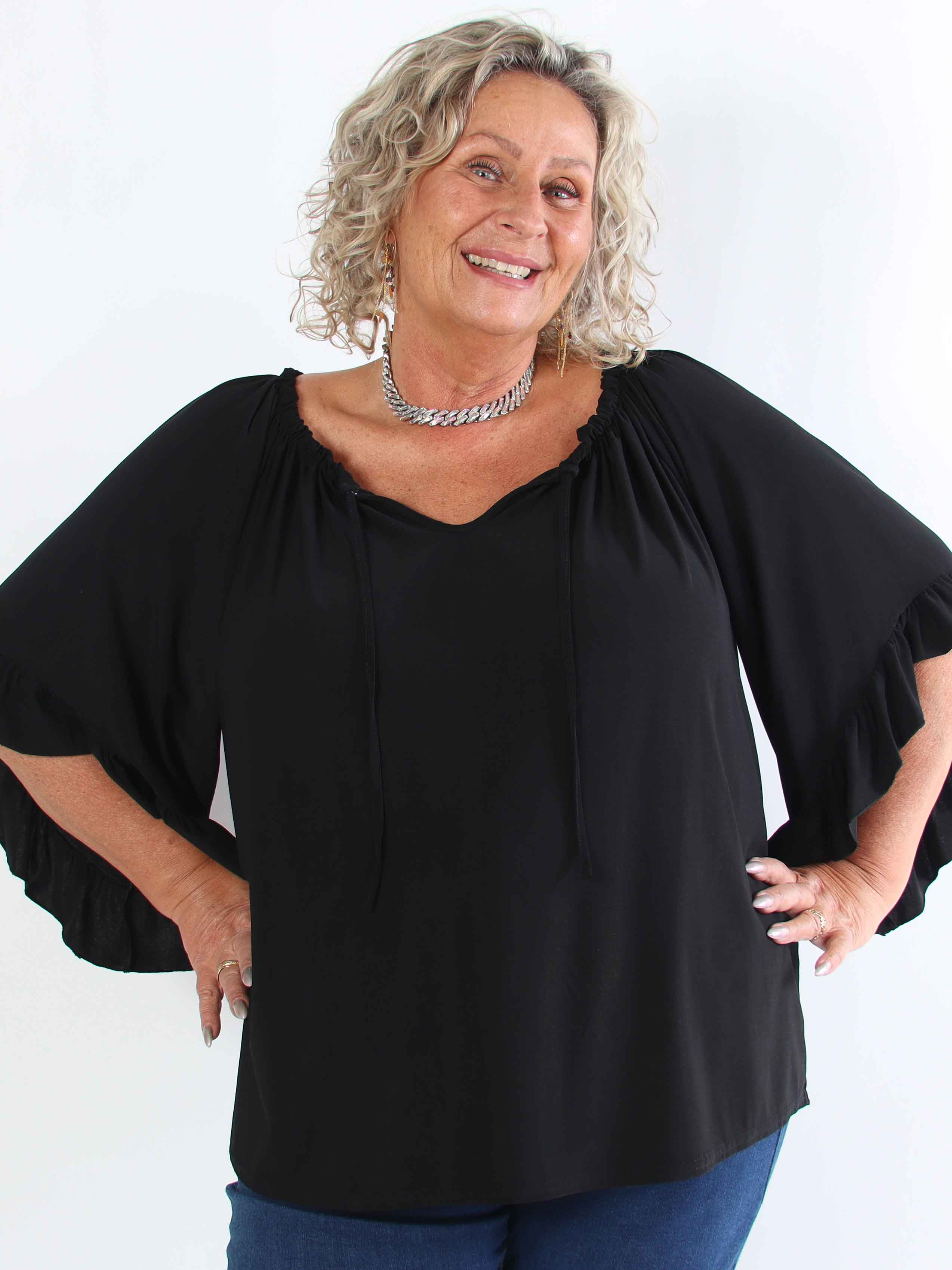 Anneli - Sød elastisk plus size tunika med flæseærmer