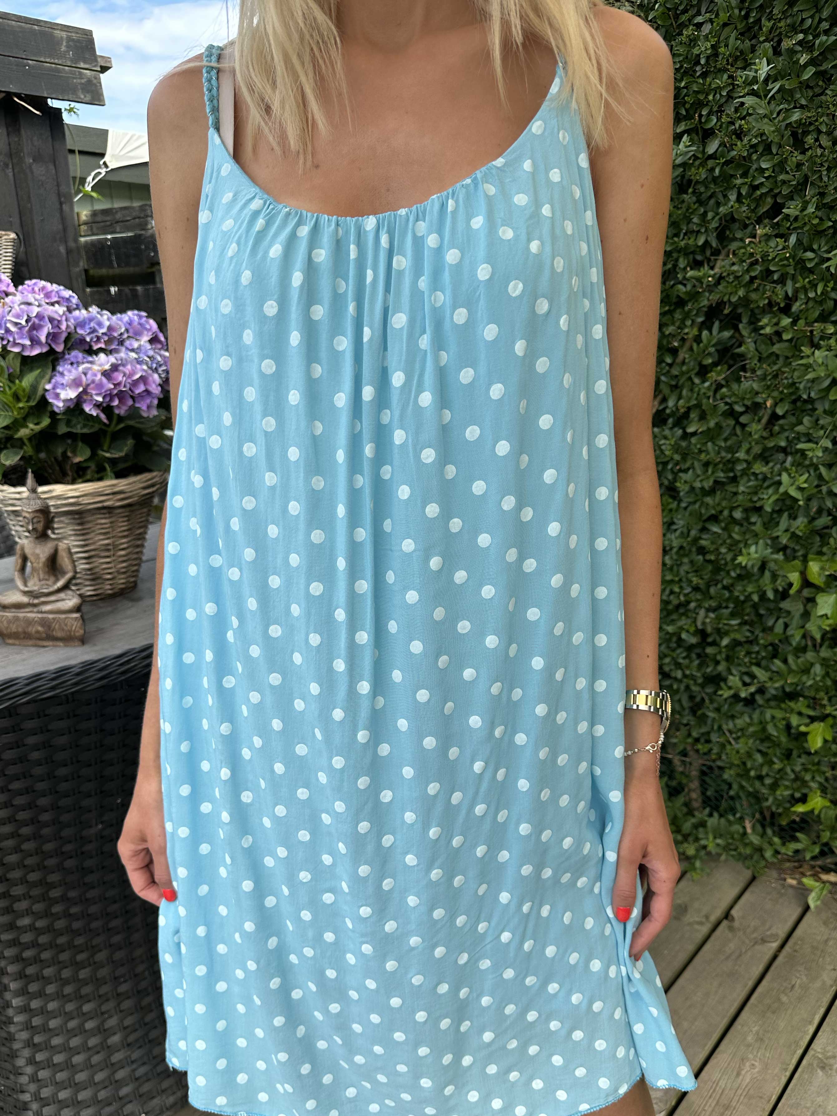 Annie Dot - Prikket kjole i viskose med flettet stropper