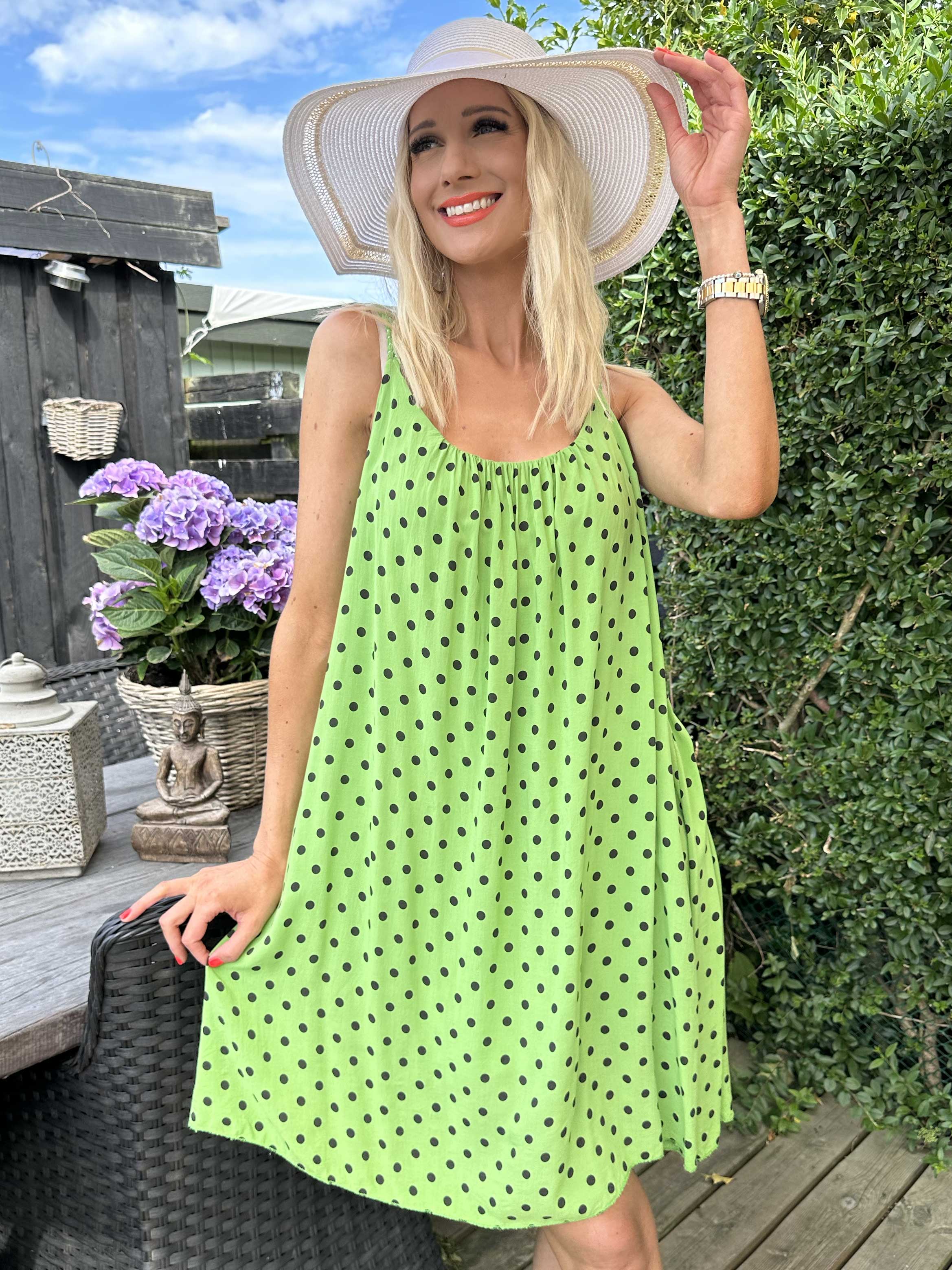 Annie Dot - Prikket kjole i viskose med flettet stropper