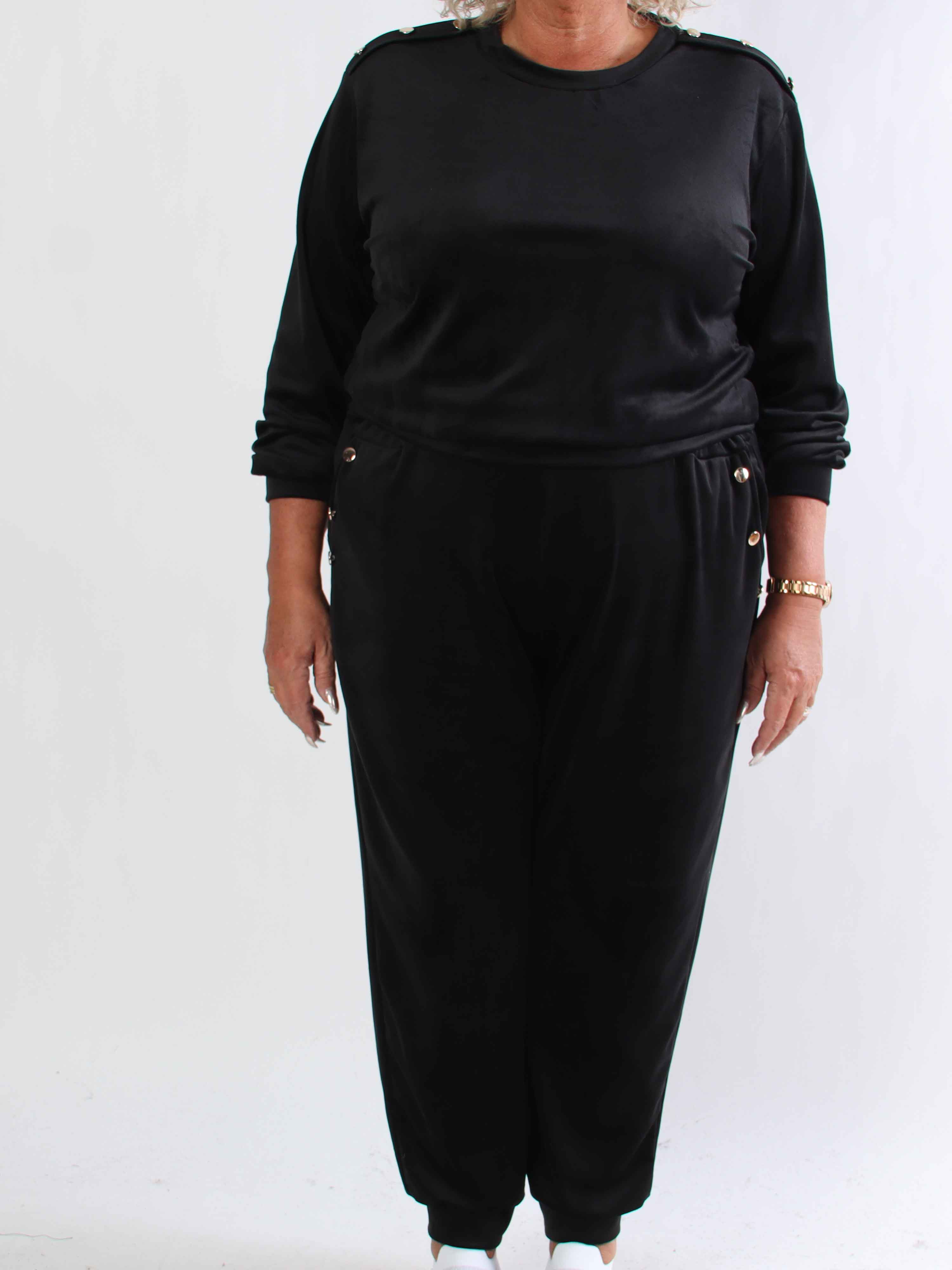 Arina - Blødt velour plus size joggingsæt med guld knapper