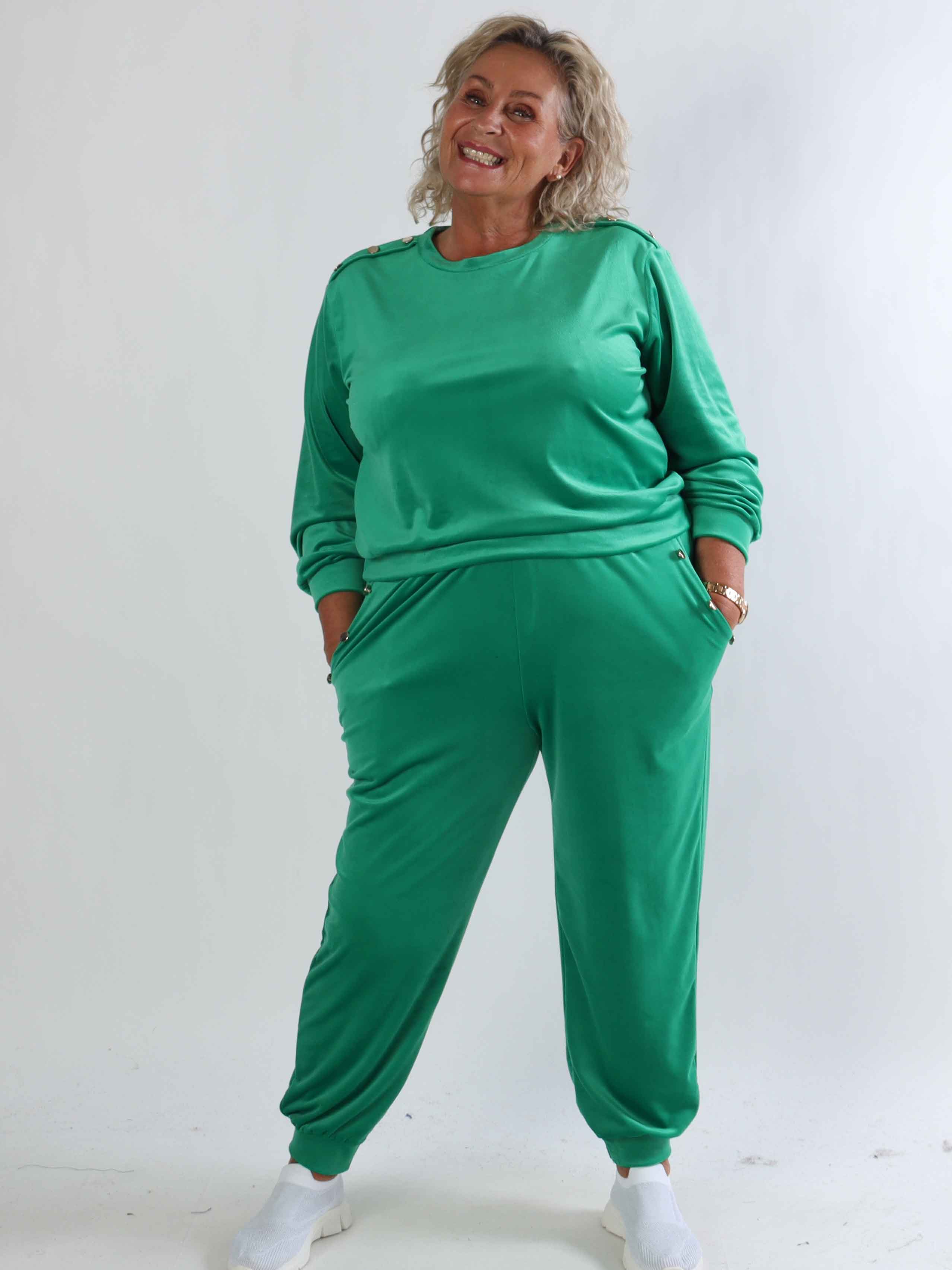 Arina - Blødt velour plus size joggingsæt med guld knapper