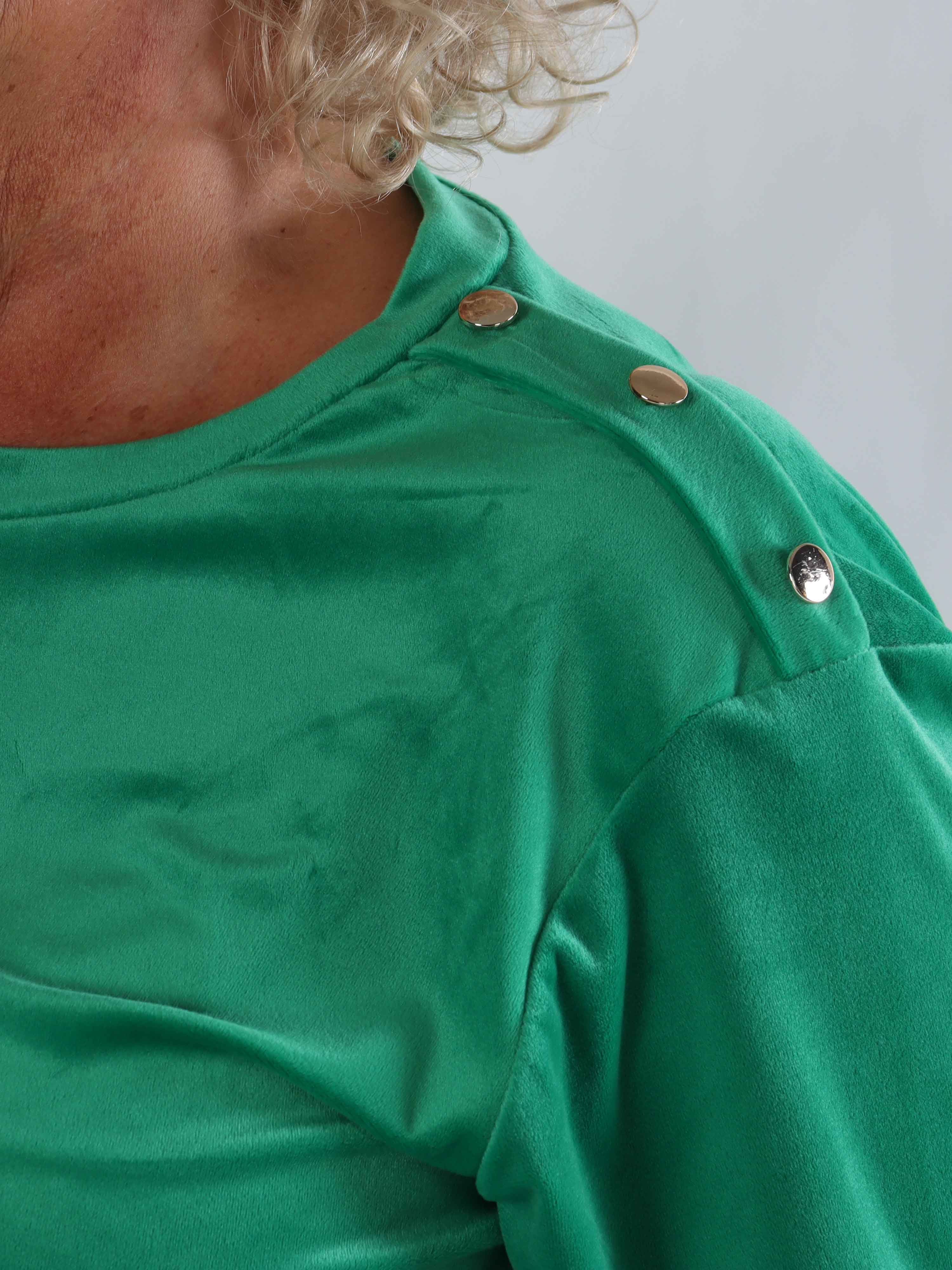 Arina - Blødt velour plus size joggingsæt med guld knapper