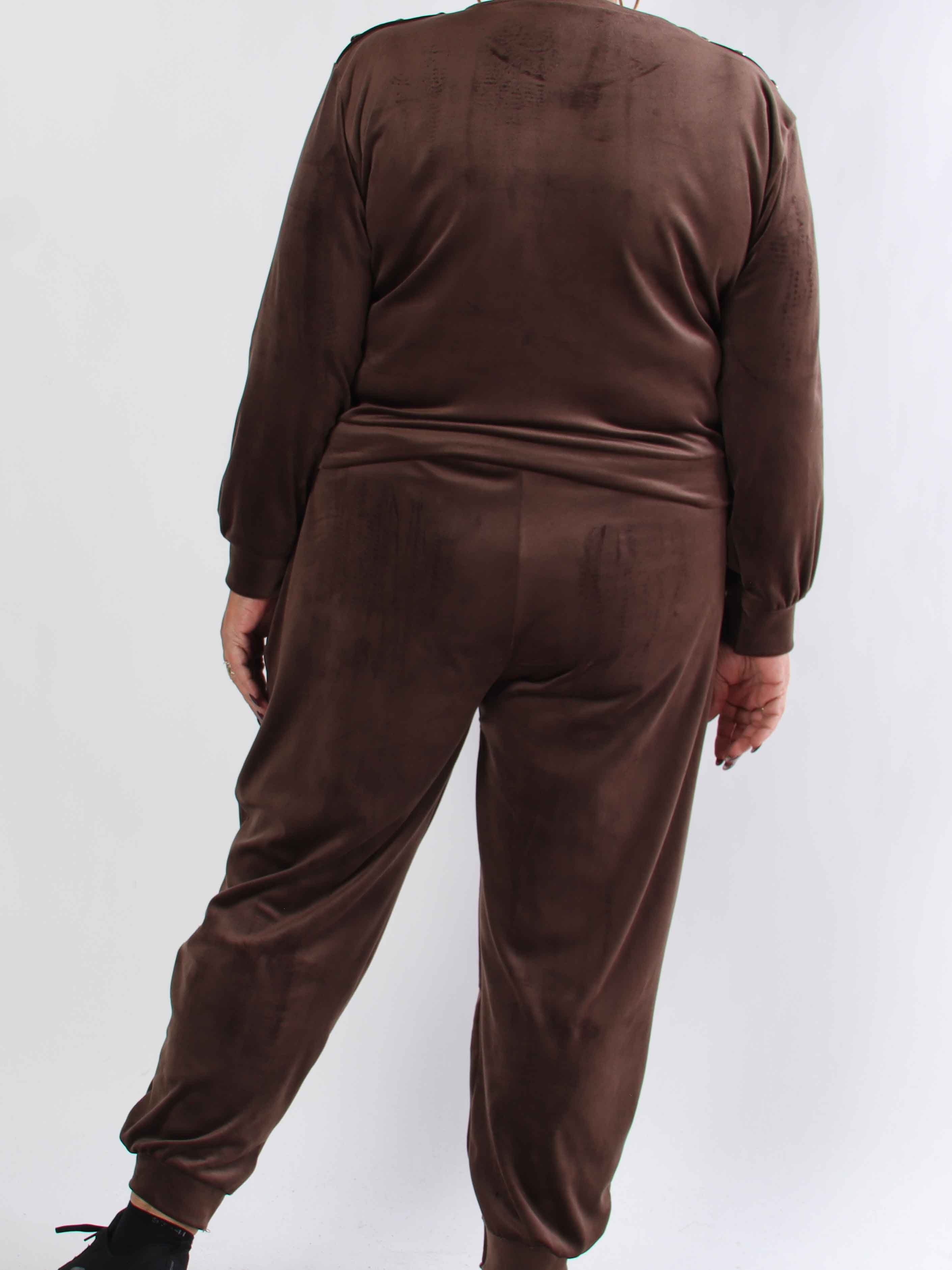 Arina - Blødt velour plus size joggingsæt med guld knapper