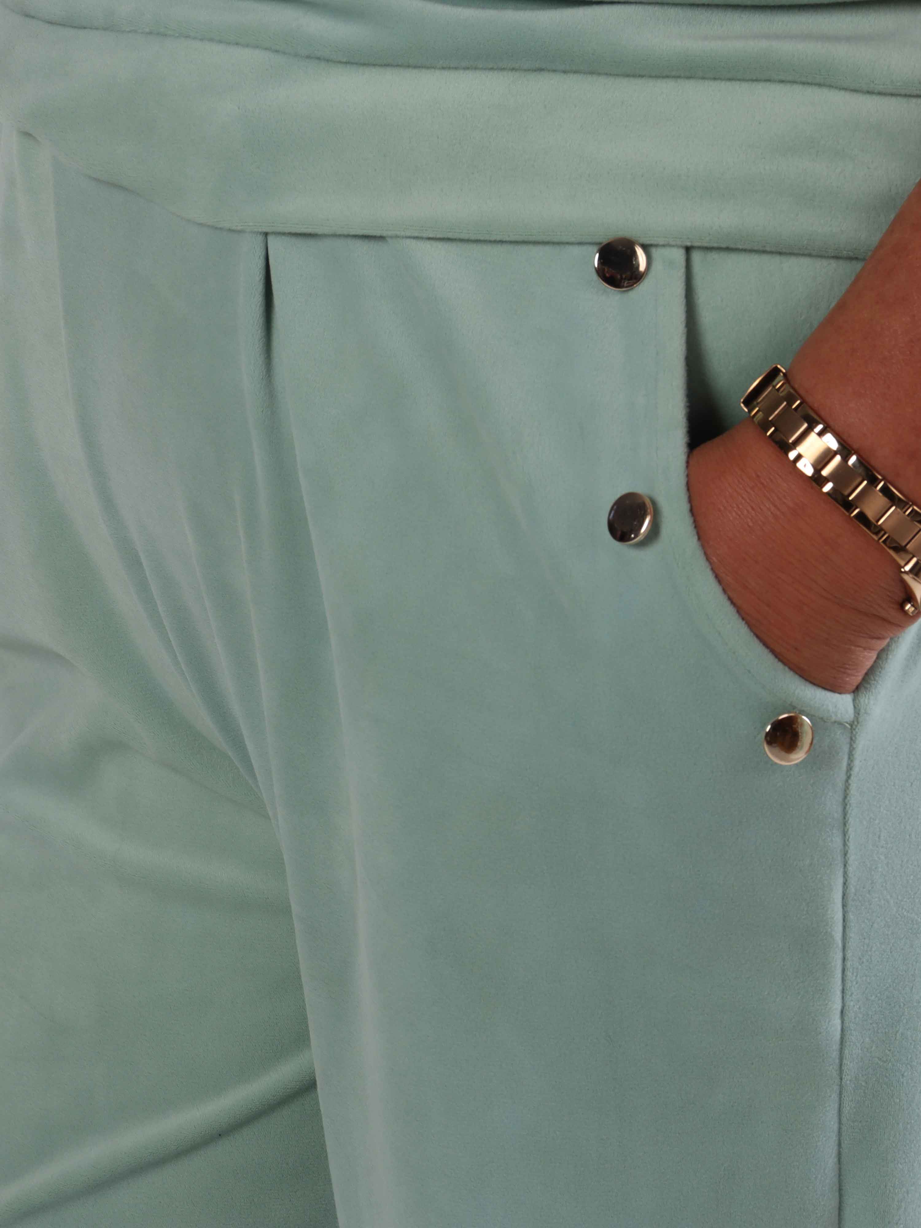 Arina - Blødt velour plus size joggingsæt med guld knapper