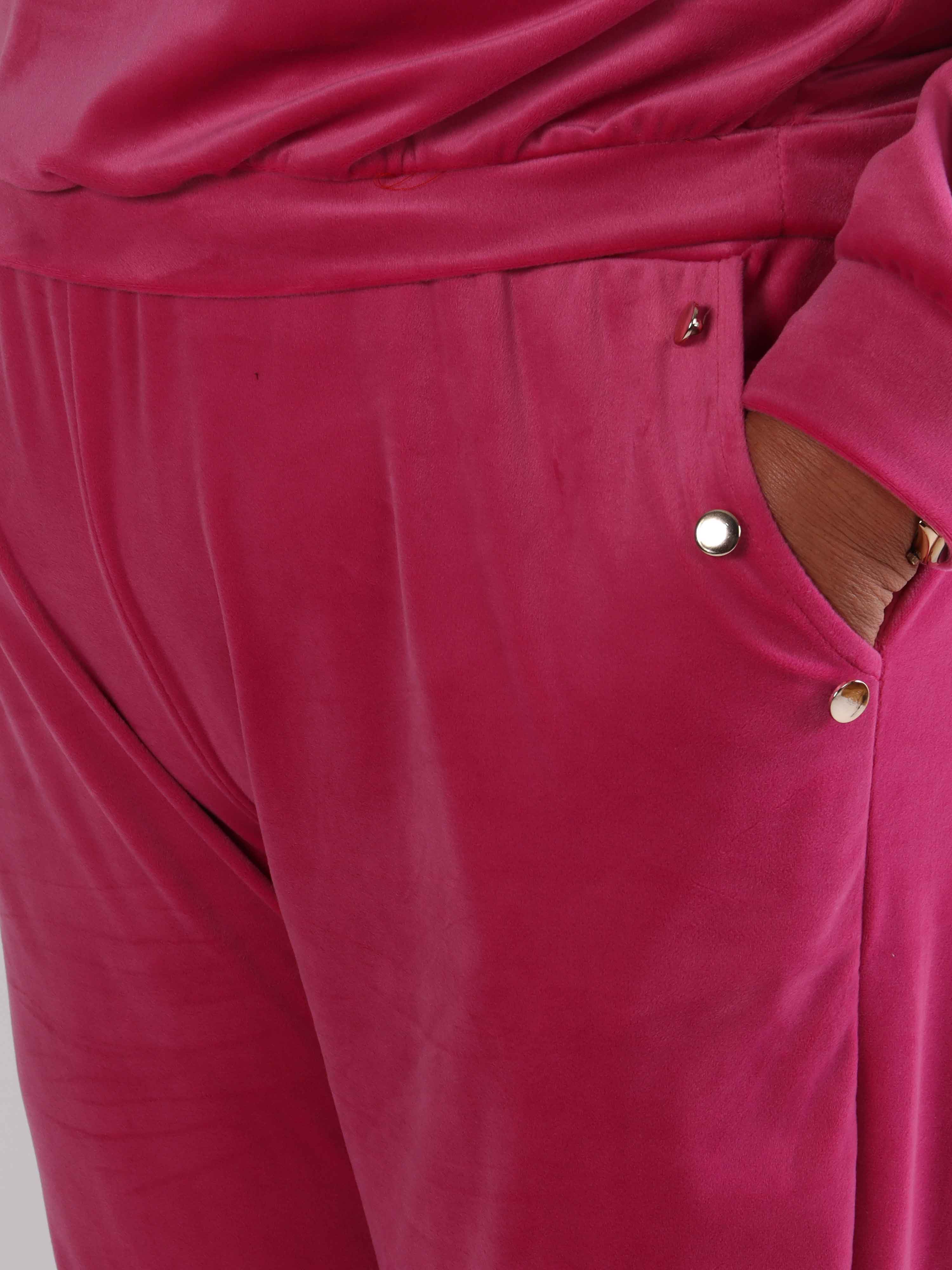Arina - Blødt velour plus size joggingsæt med guld knapper