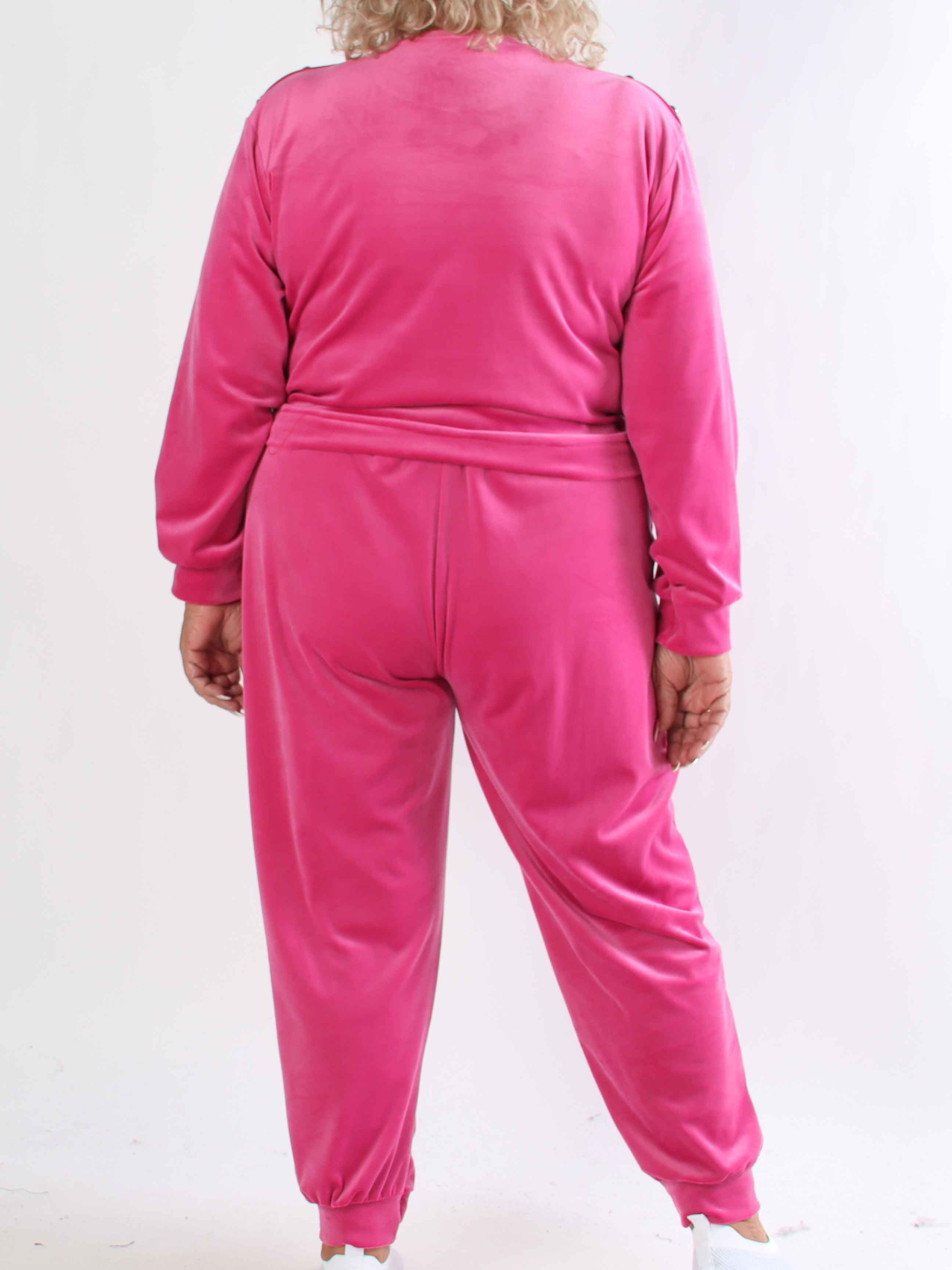 Arina - Blødt velour plus size joggingsæt med guld knapper