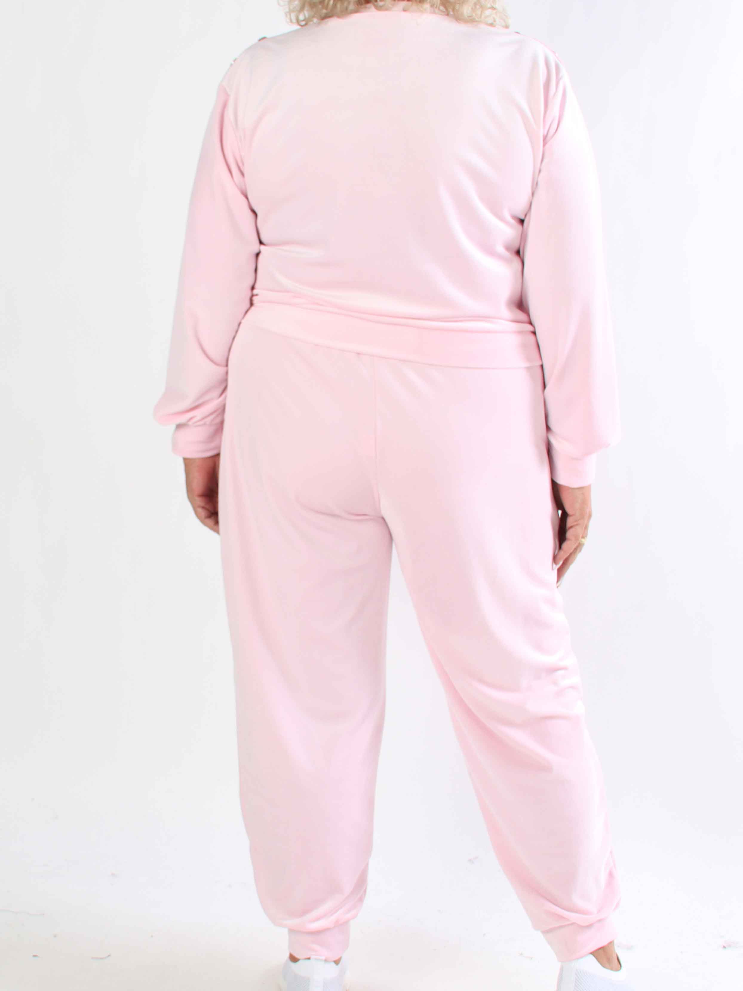 Arina - Blødt velour plus size joggingsæt med guld knapper