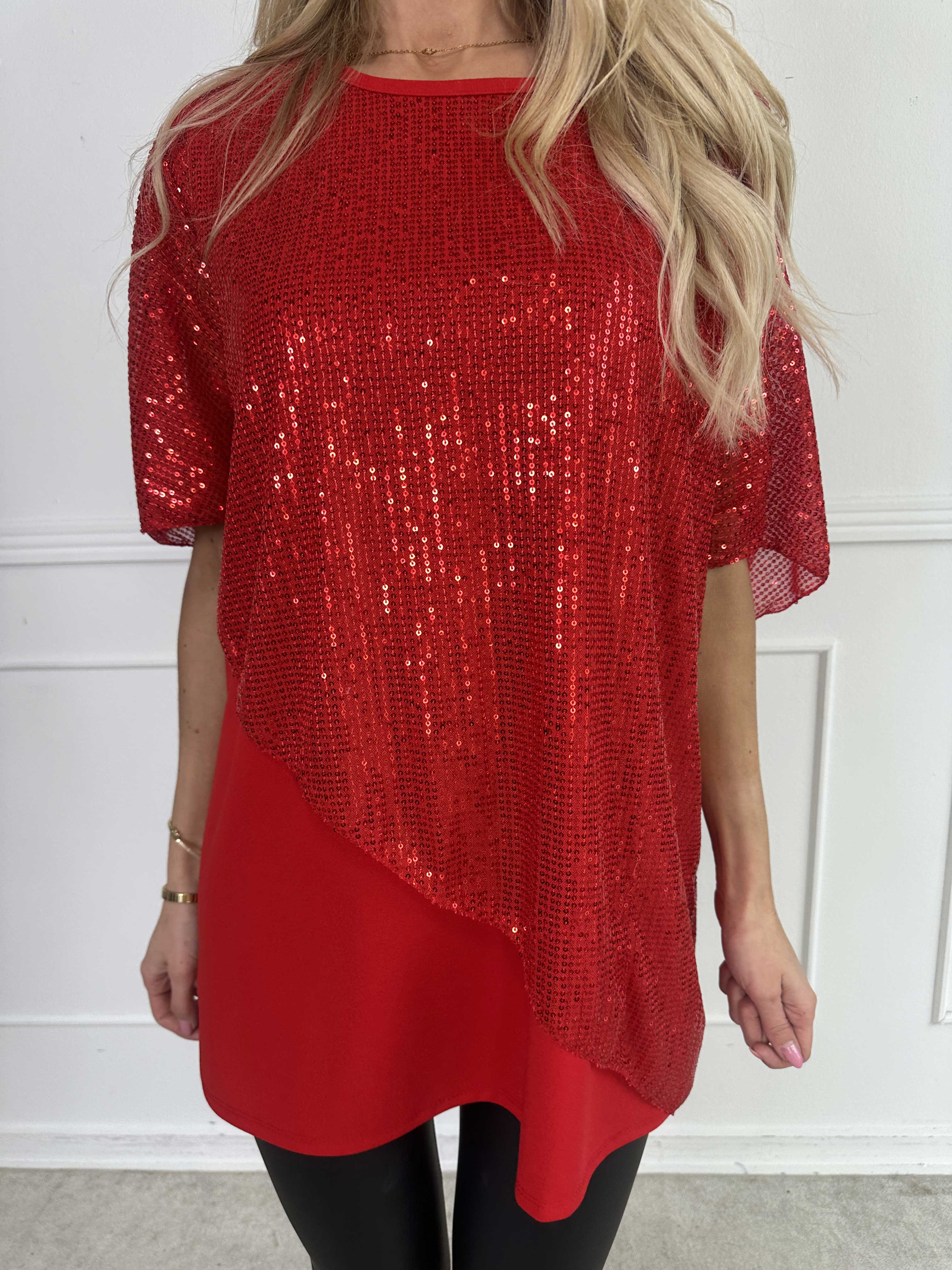 Aude - Oversized tunika med asymmetrisk pailletlag