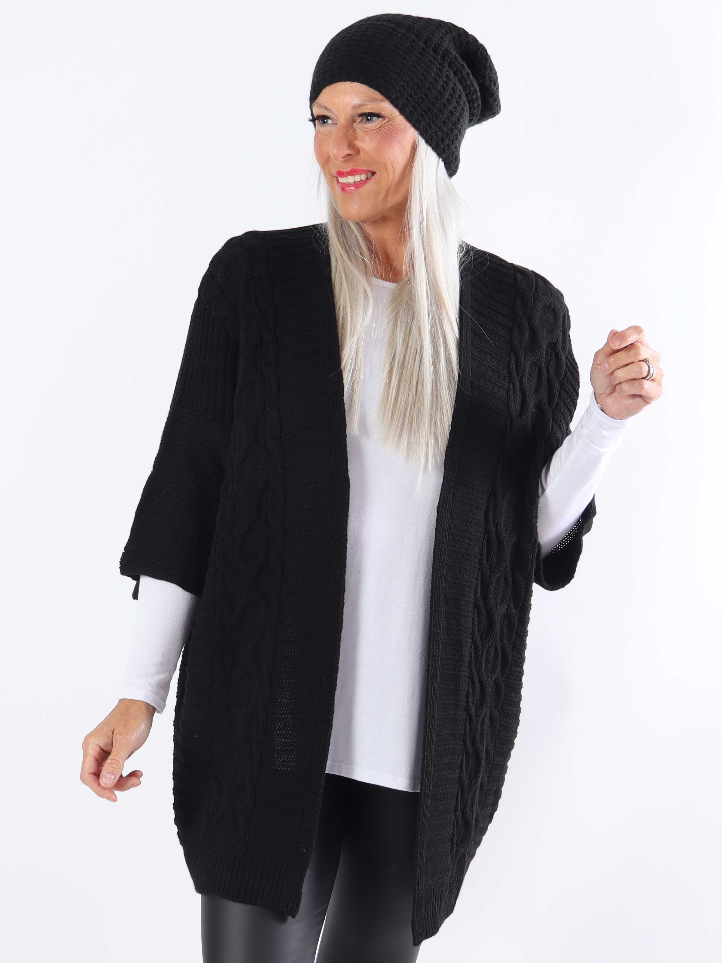 Avalon - Plus size strikcardigan med korteærmer