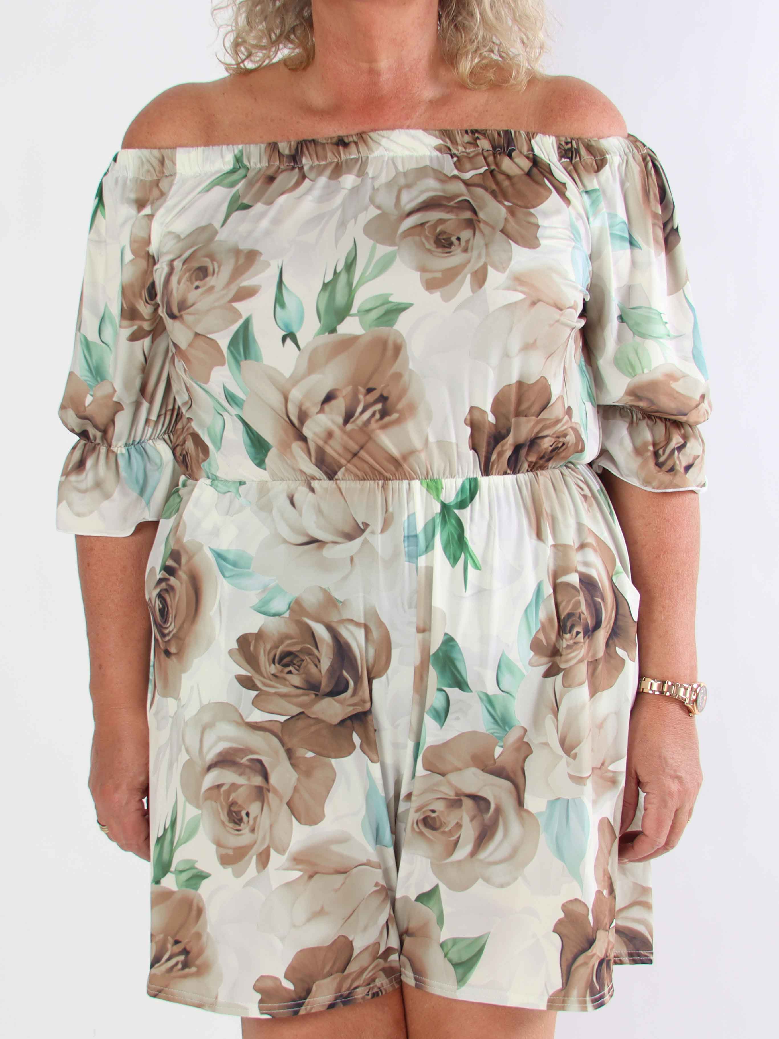 Ayla Playsuit - Elastisk plus size blomstret buksedragt