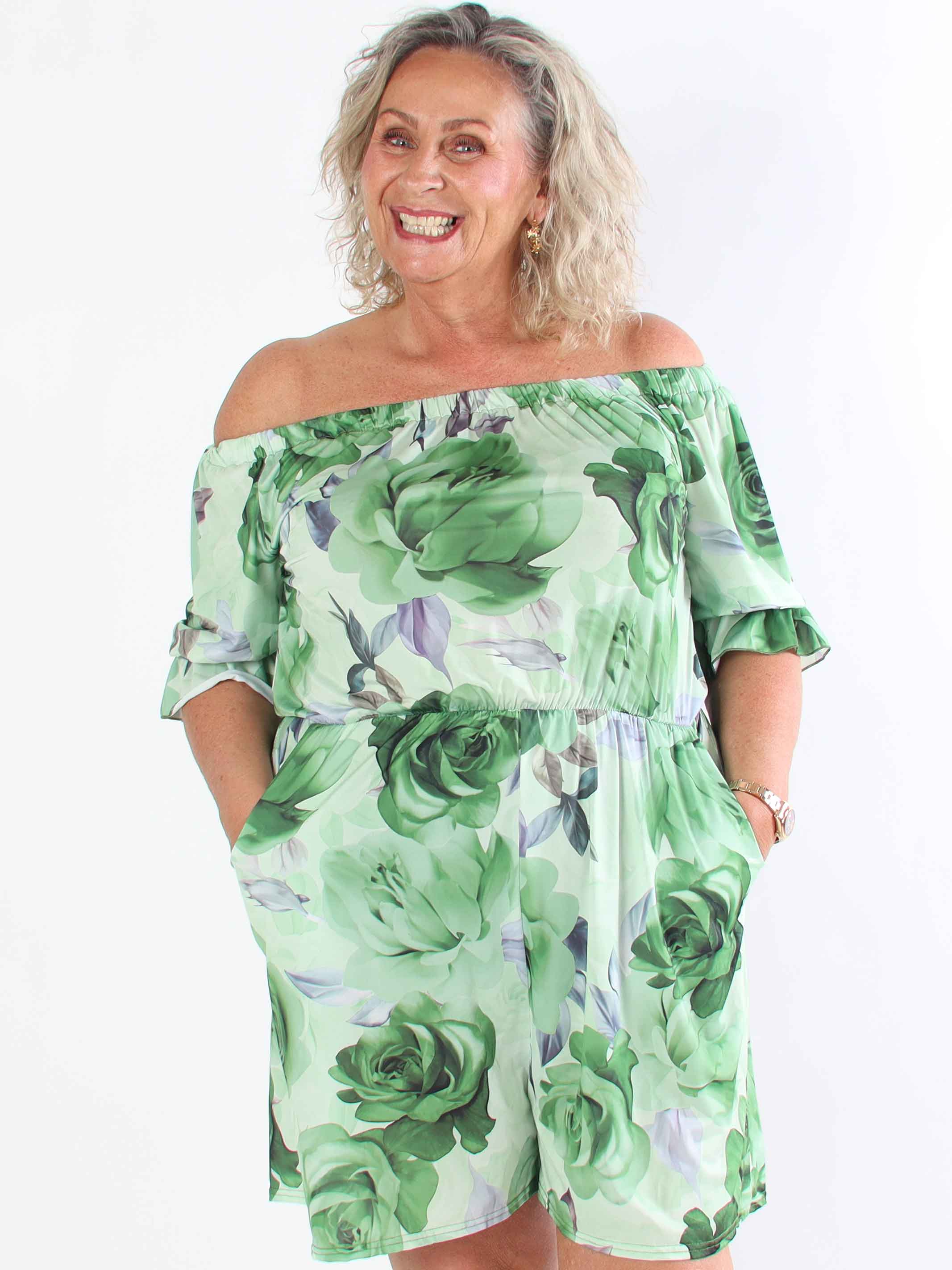 Ayla Playsuit - Elastisk plus size blomstret buksedragt