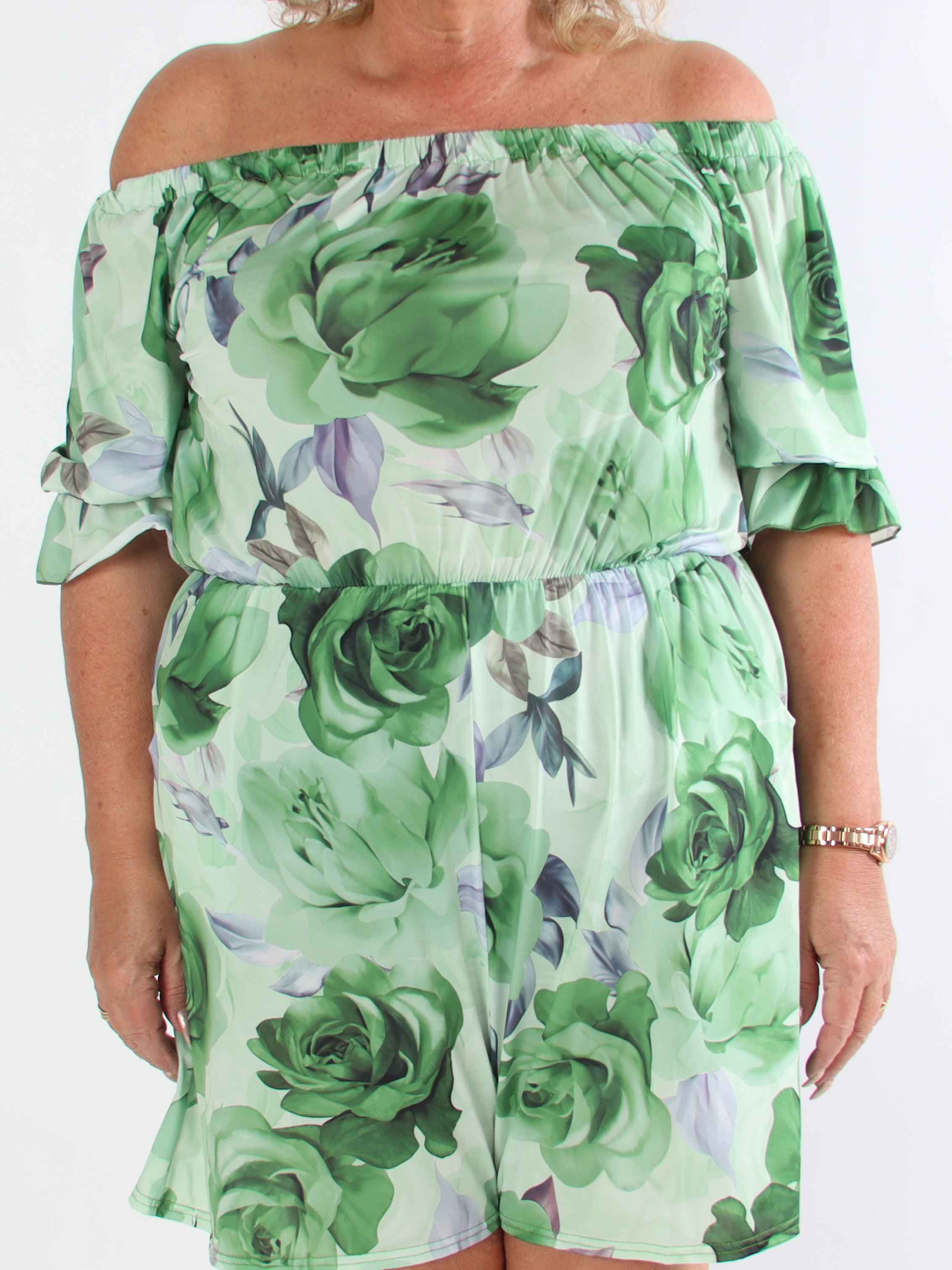 Ayla Playsuit - Elastisk plus size blomstret buksedragt