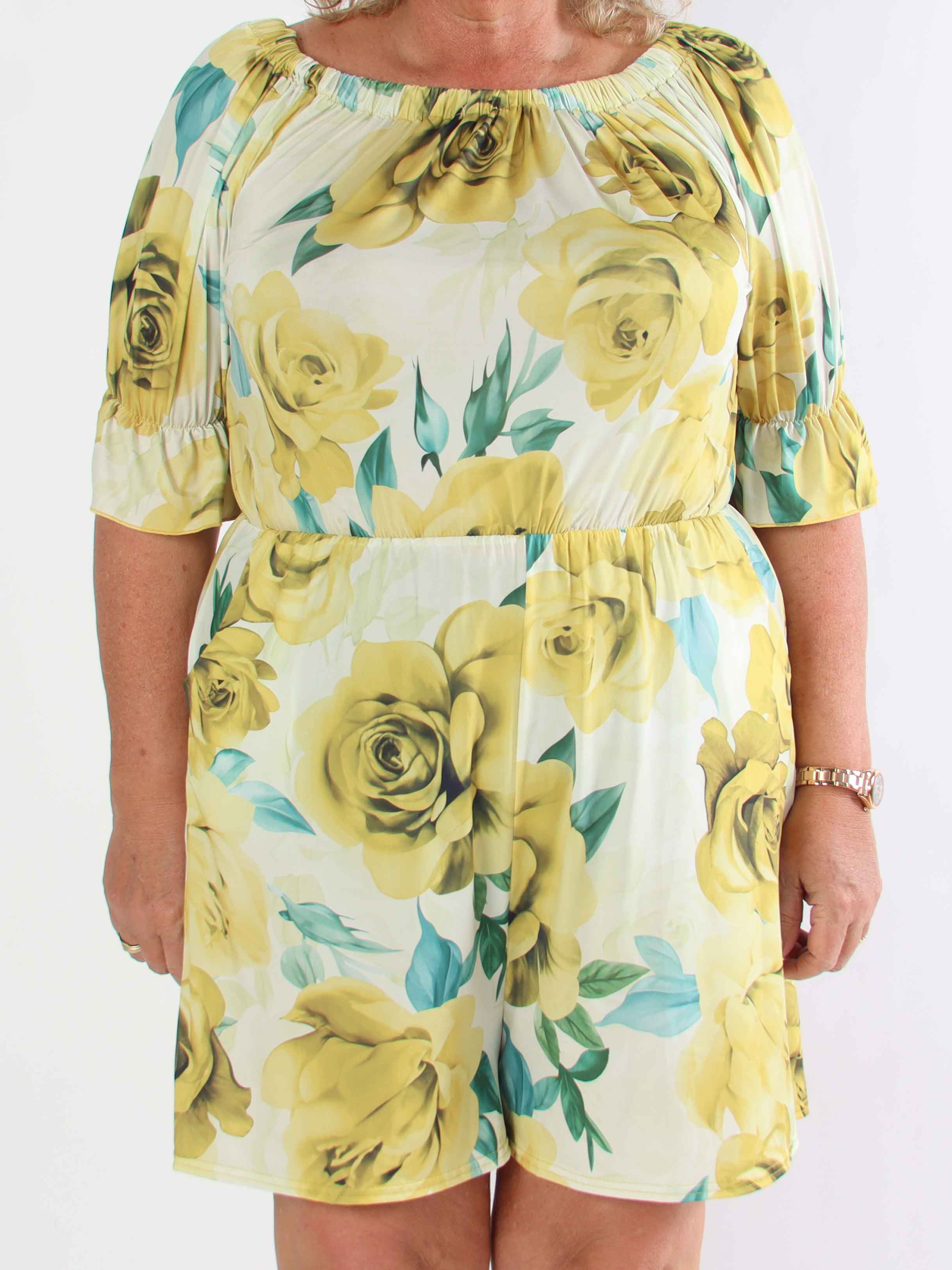 Ayla Playsuit - Elastisk plus size blomstret buksedragt