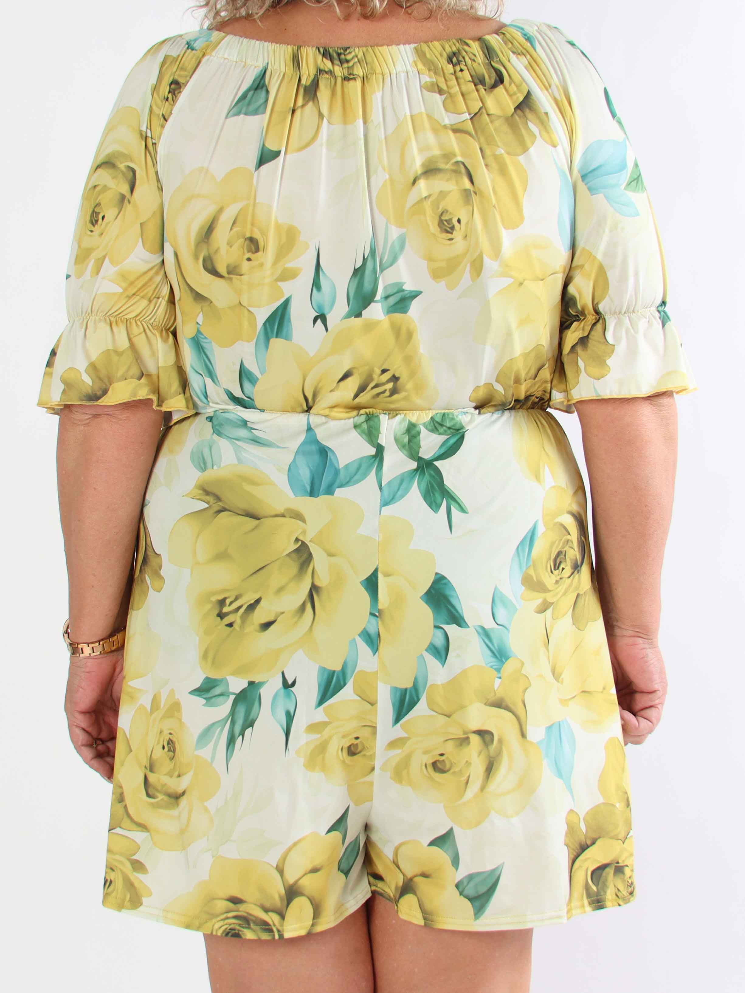 Ayla Playsuit - Elastisk plus size blomstret buksedragt