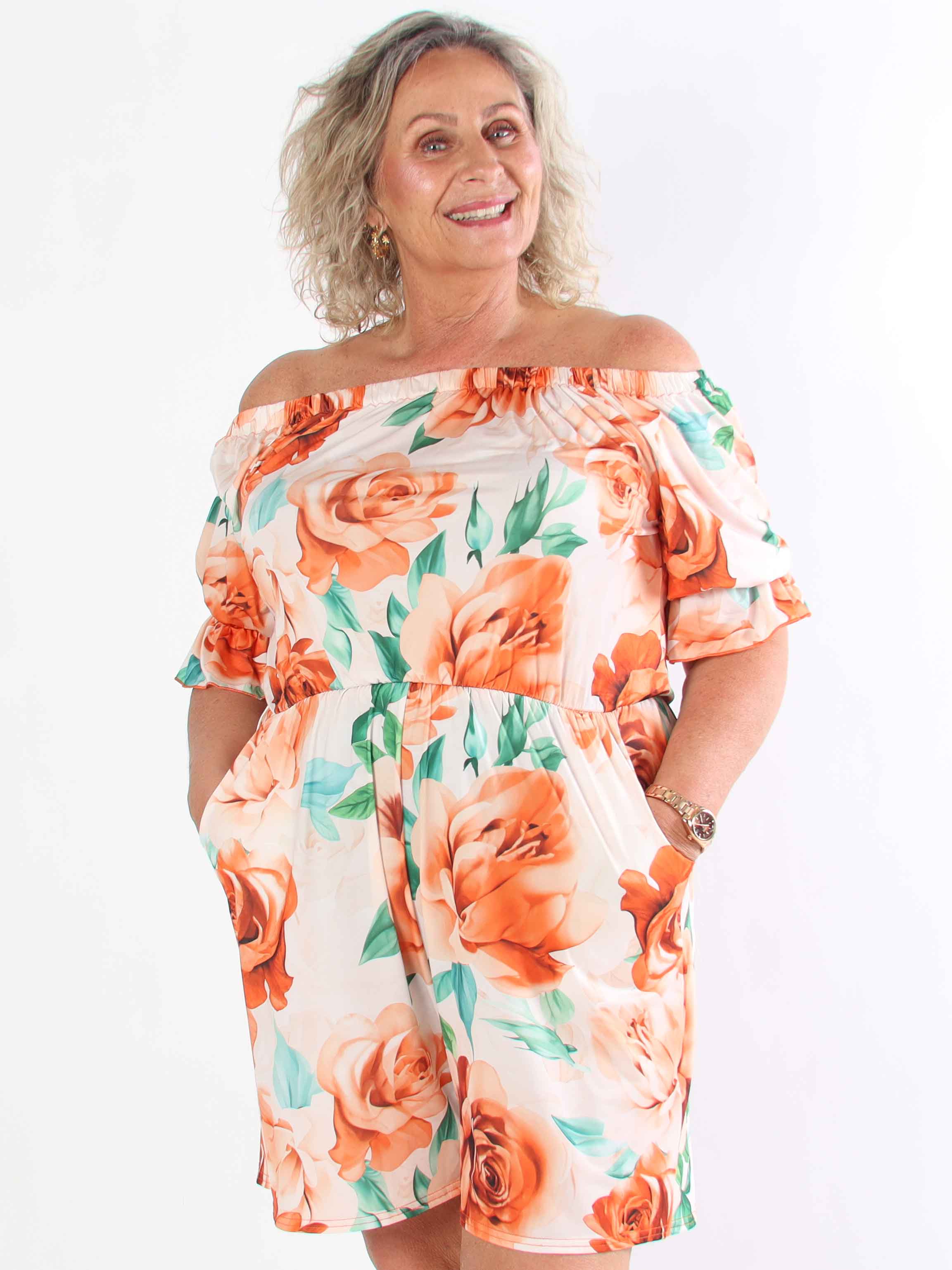 Ayla Playsuit - Elastisk plus size blomstret buksedragt