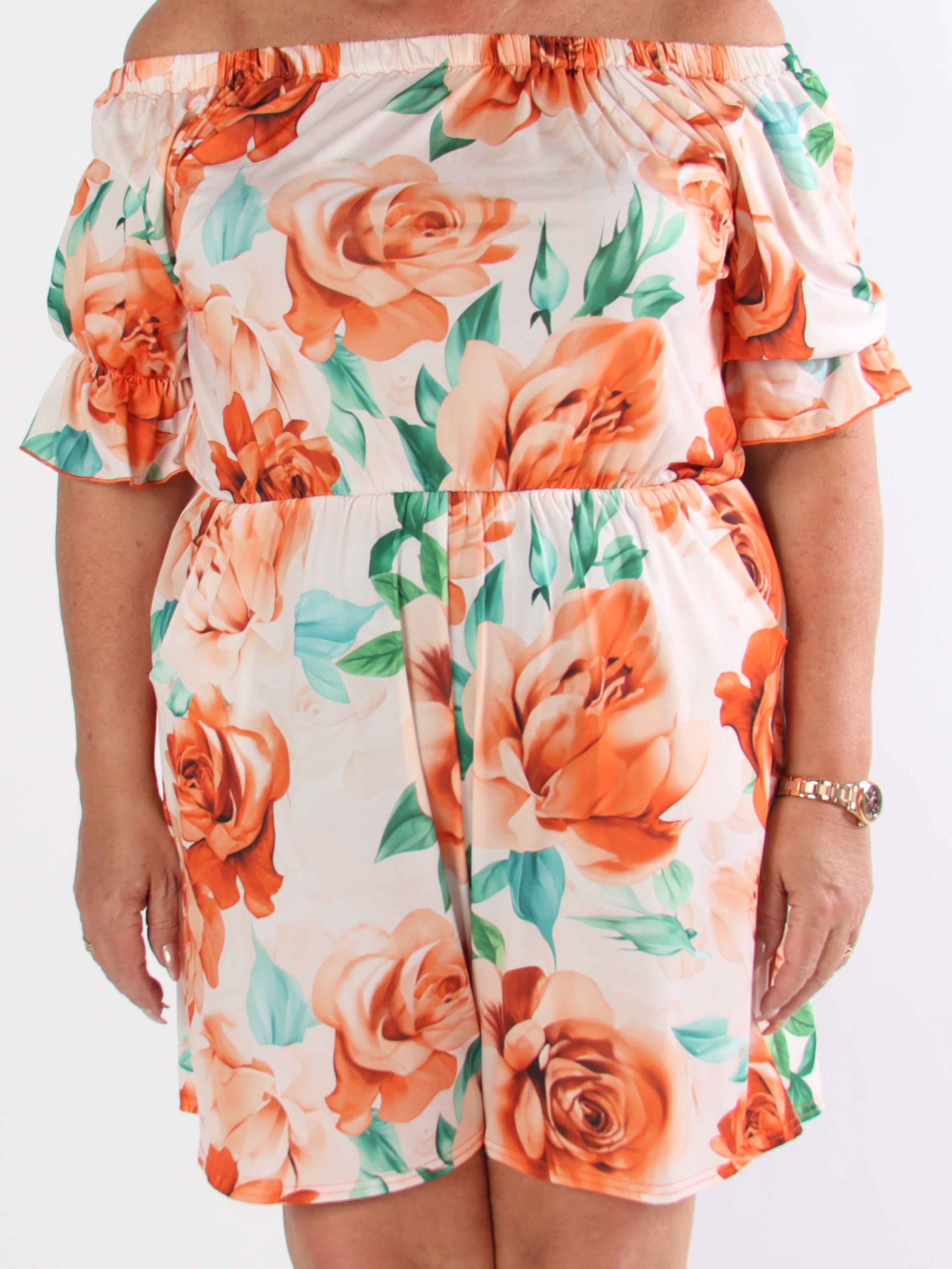 Ayla Playsuit - Elastisk plus size blomstret buksedragt