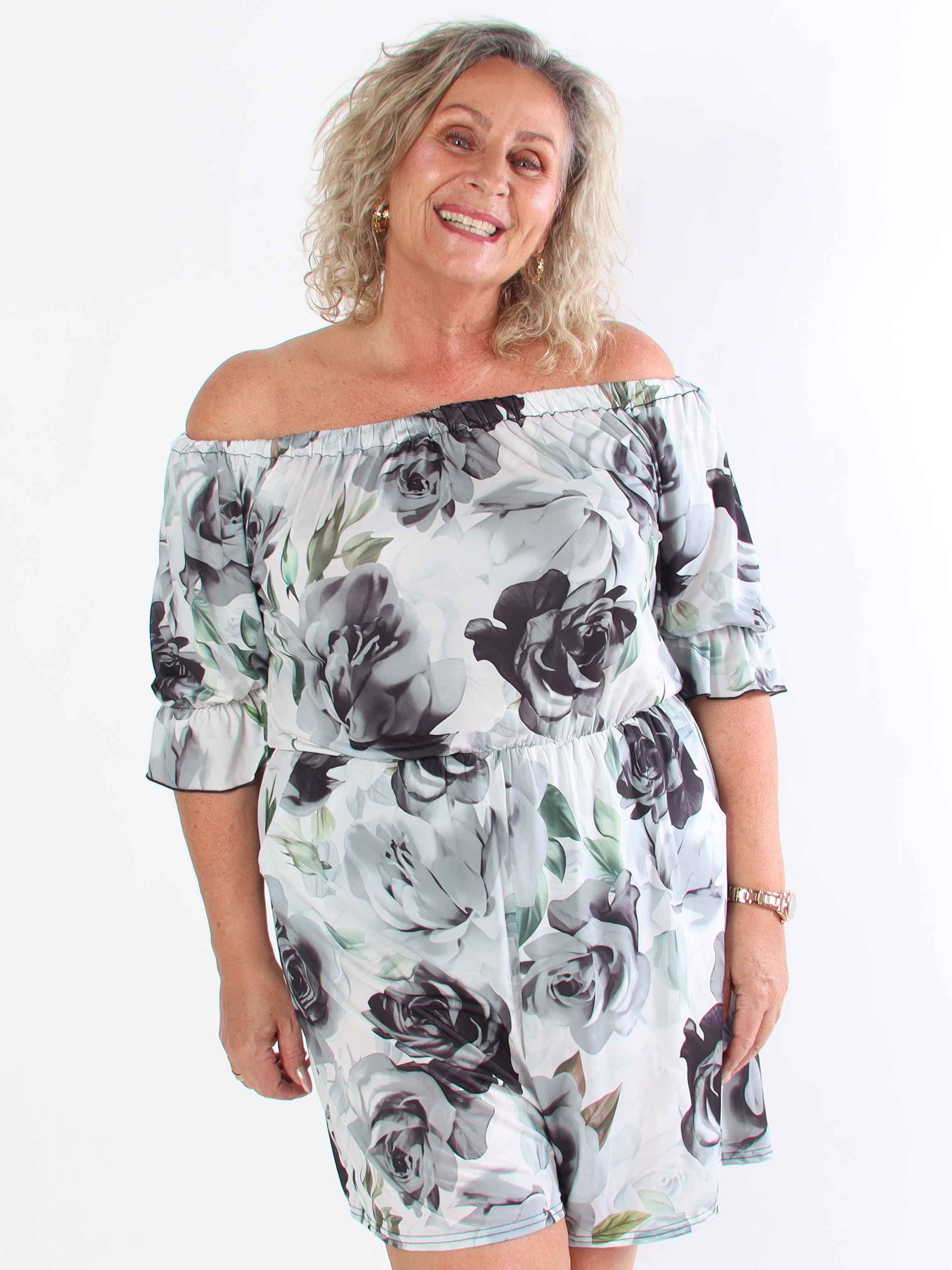 Ayla Playsuit - Elastisk plus size blomstret buksedragt
