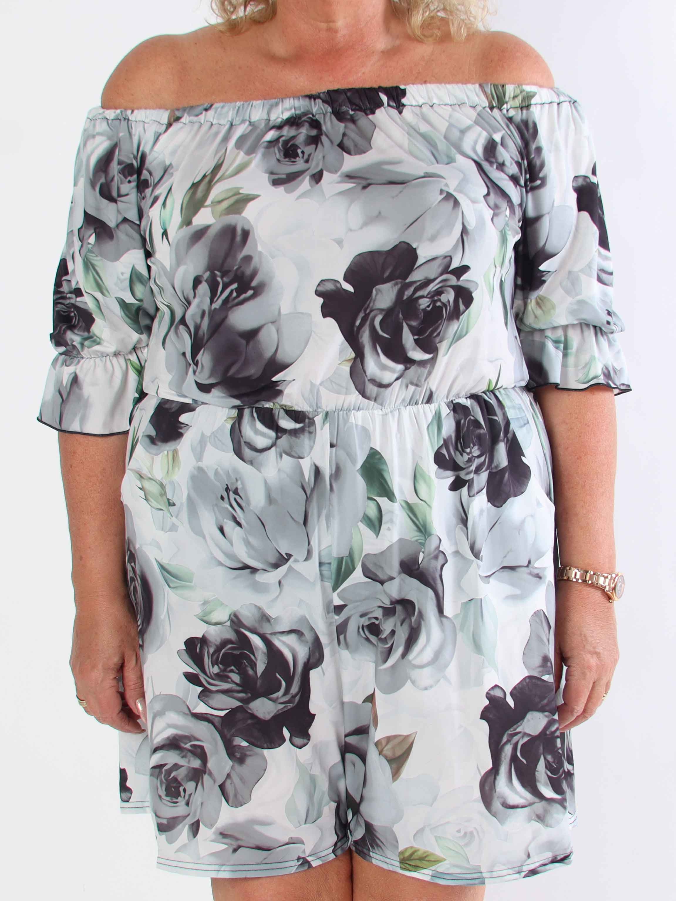 Ayla Playsuit - Elastisk plus size blomstret buksedragt