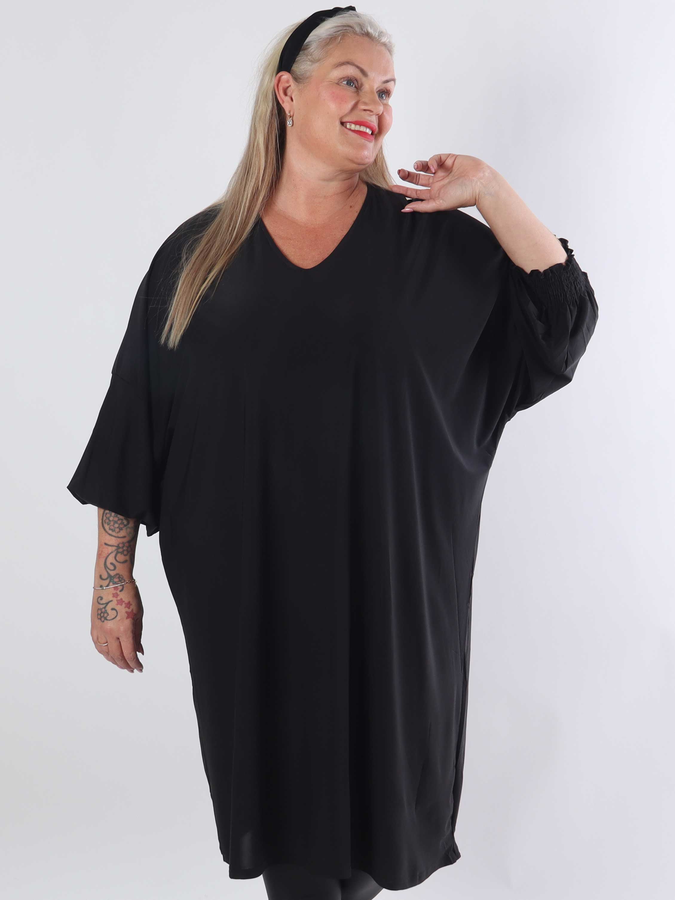 Azmina Plain L/S - Elastisk plus size tunikakjole i loose fit