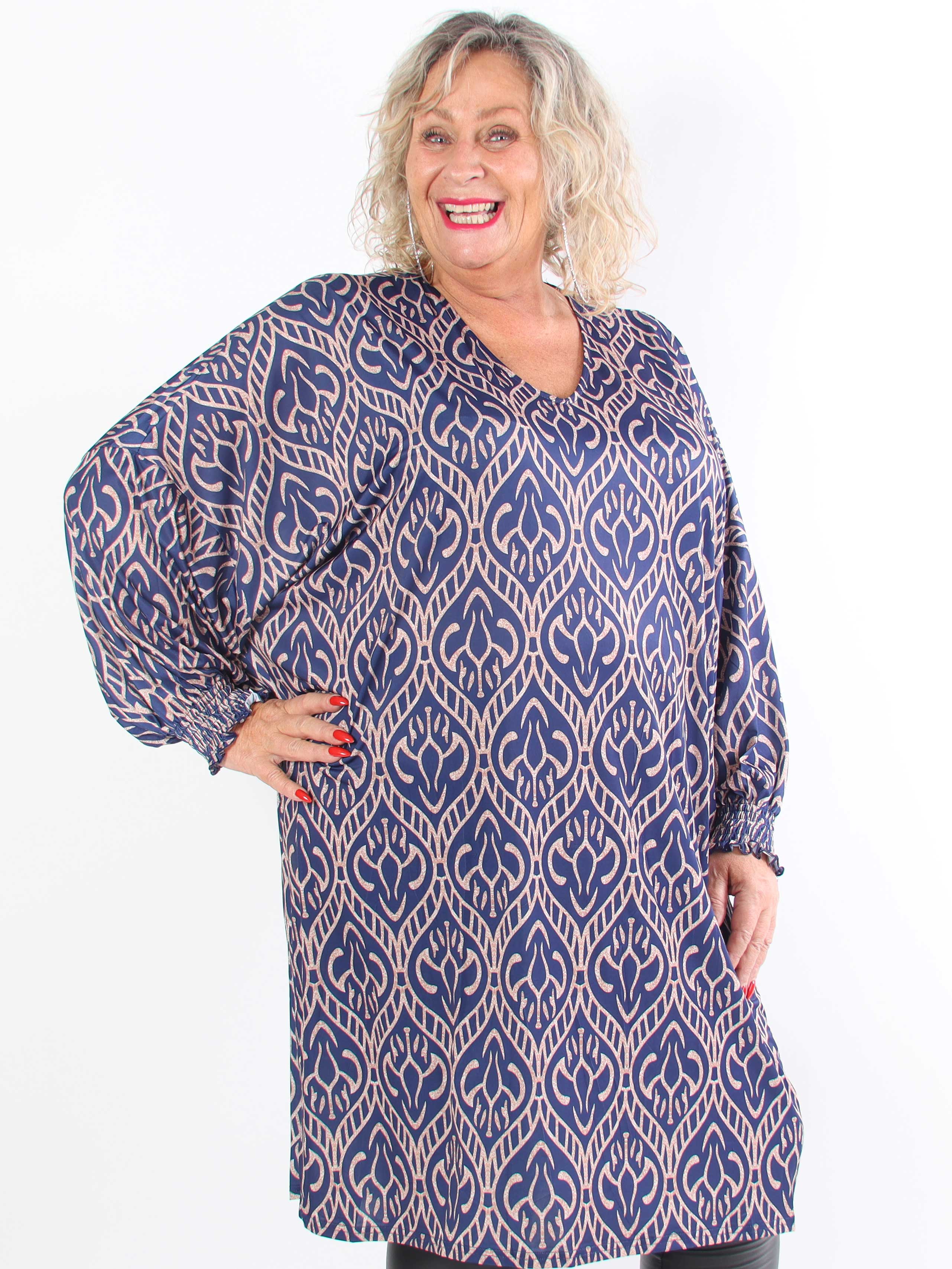 Azmina Boho L/S - Elastisk plus size tunikakjole i loose fit