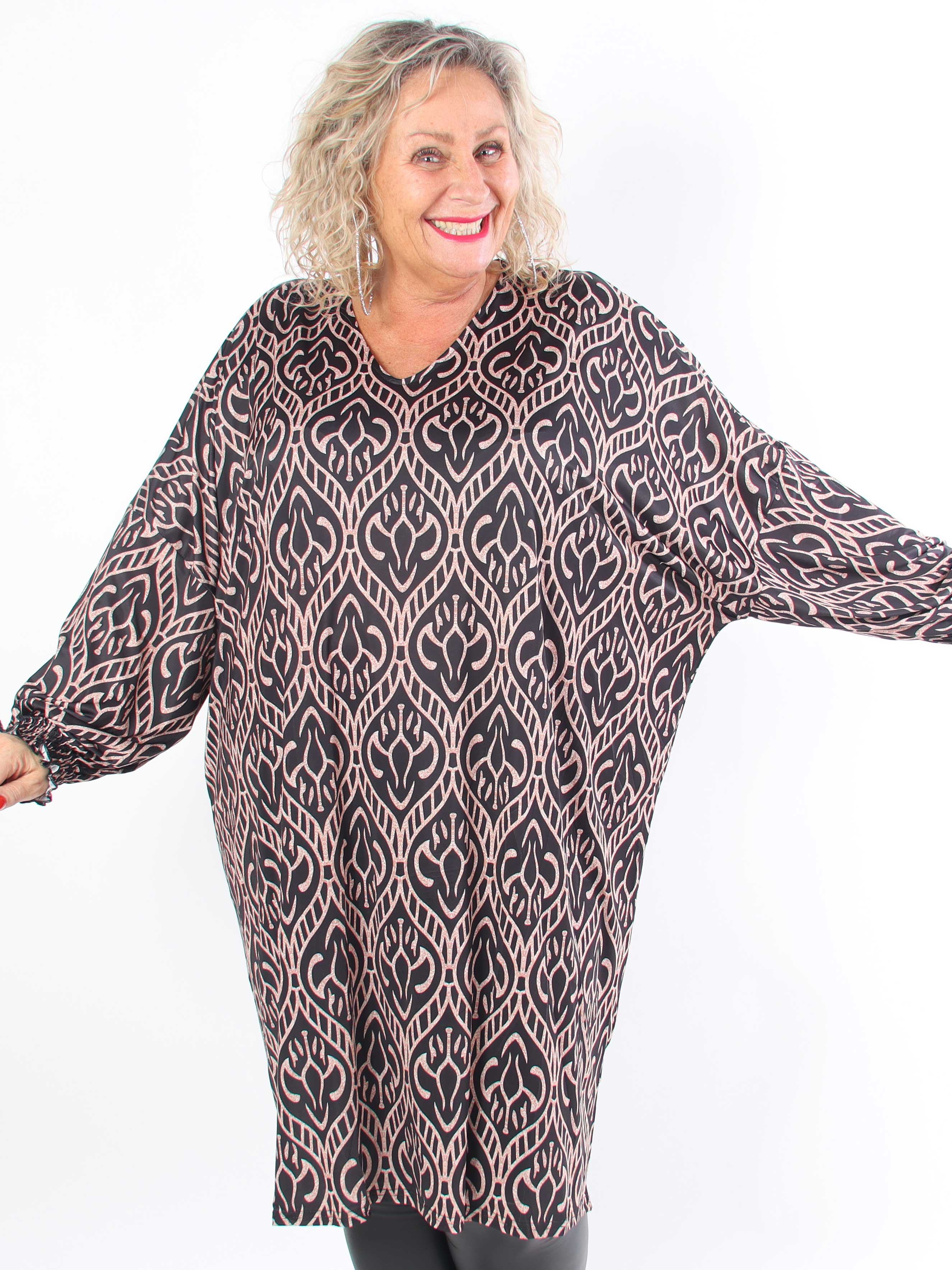 Azmina Boho L/S - Elastisk plus size tunikakjole i loose fit