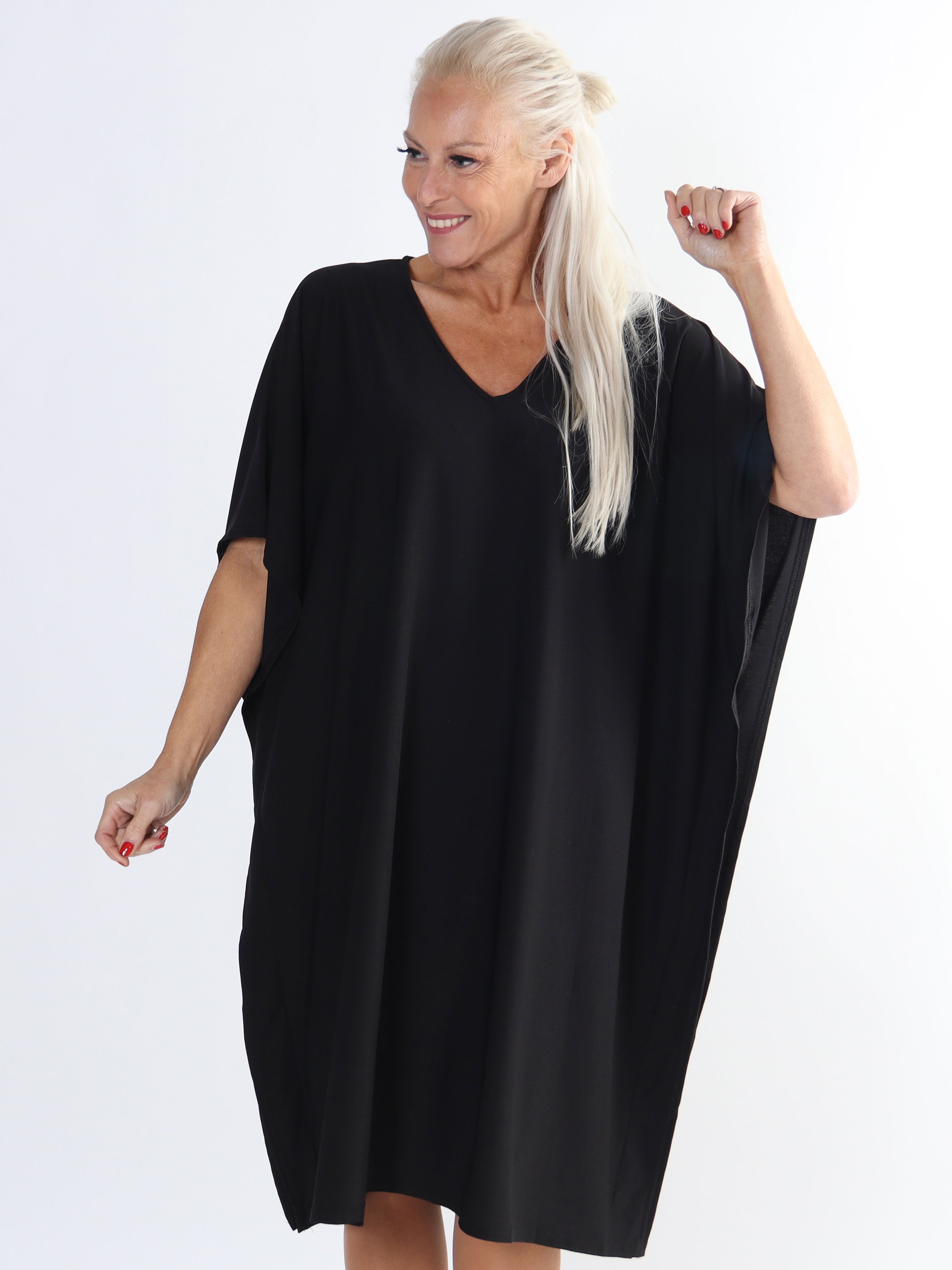 Azmina Plain - Ensfarvet elastisk plus size tunikakjole i løs pasform