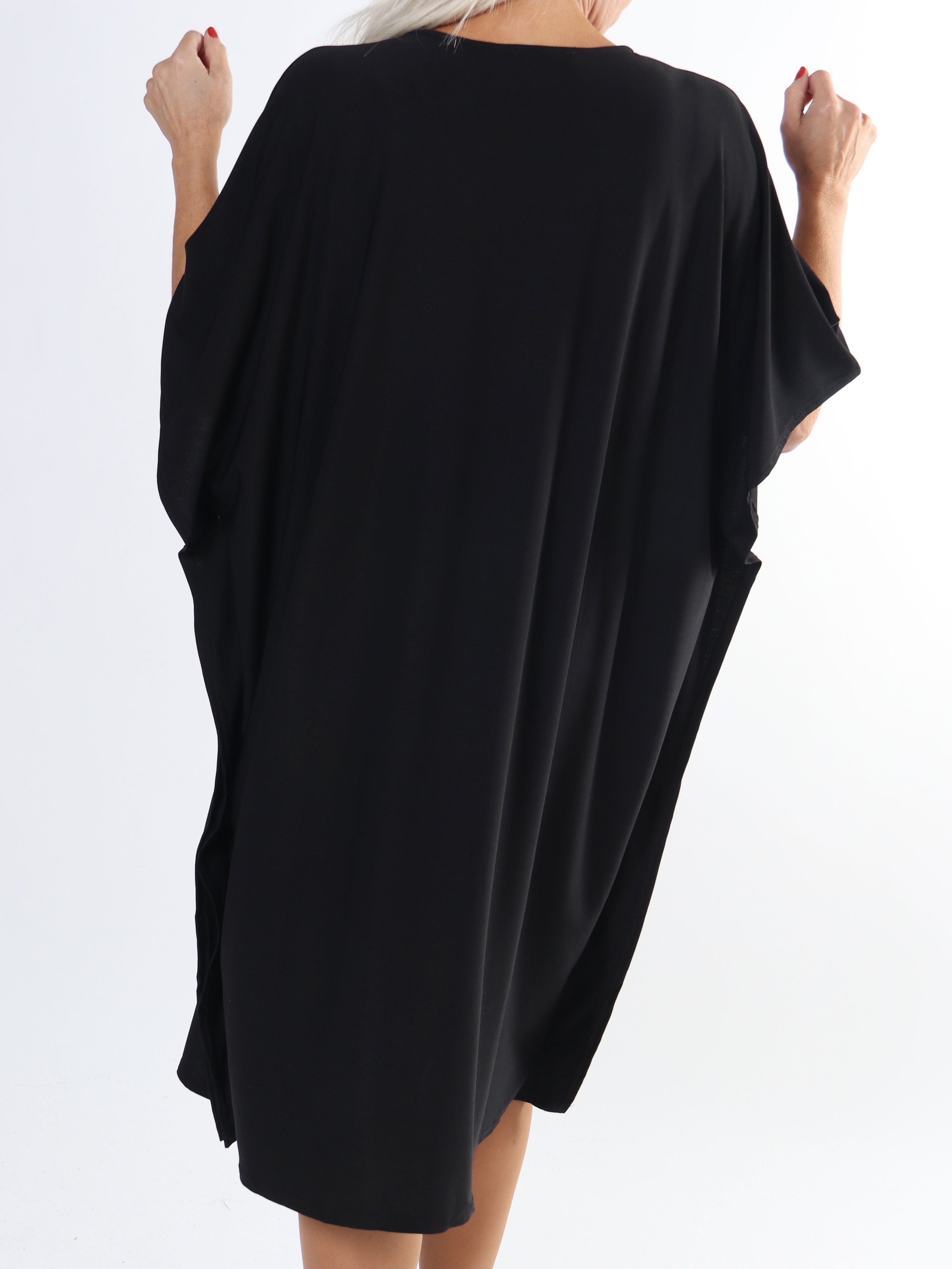 Azmina Plain - Ensfarvet elastisk plus size tunikakjole i løs pasform