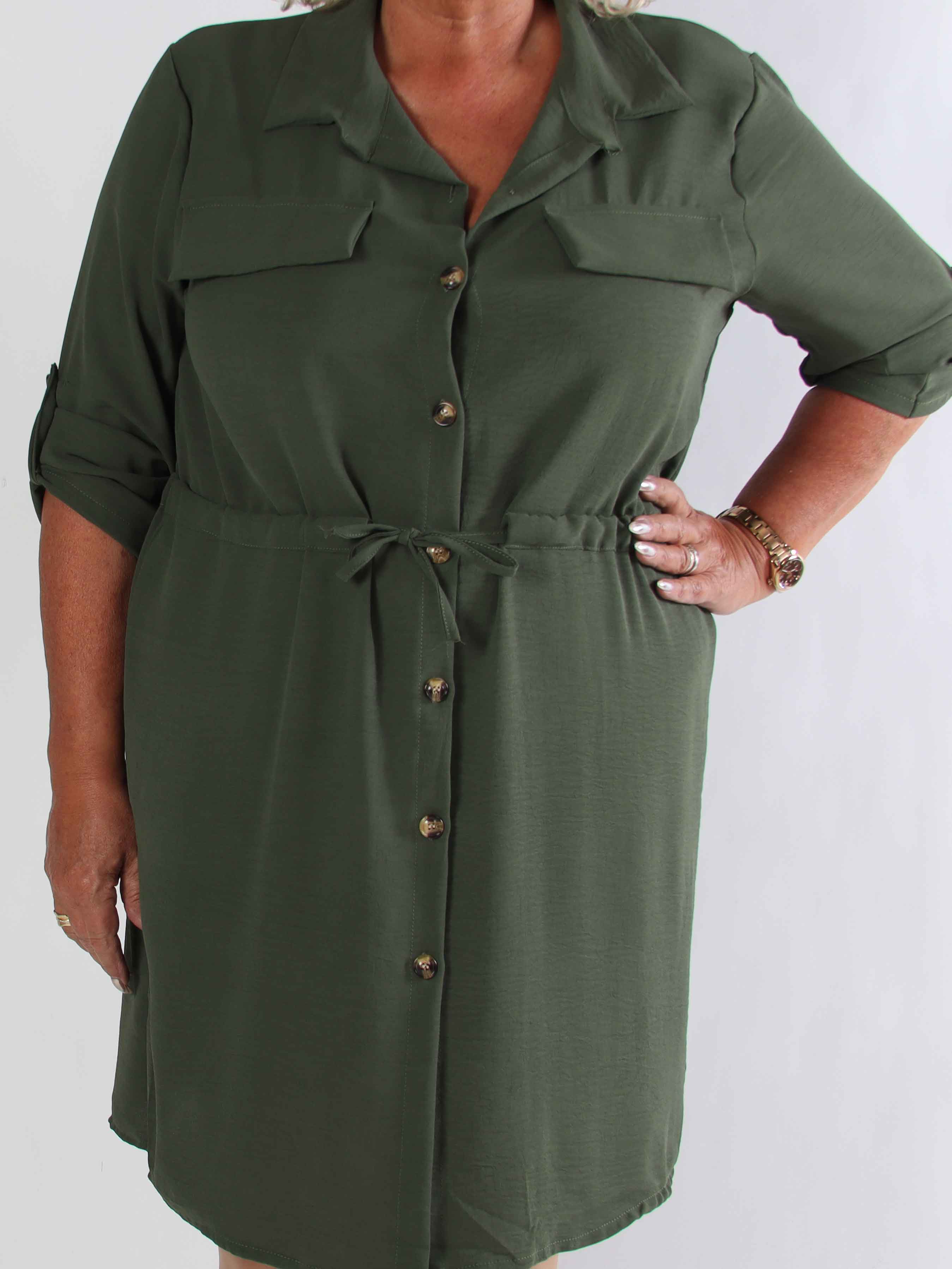 Baretta - Sød plus size skjortekjole med bindebånd i taljen